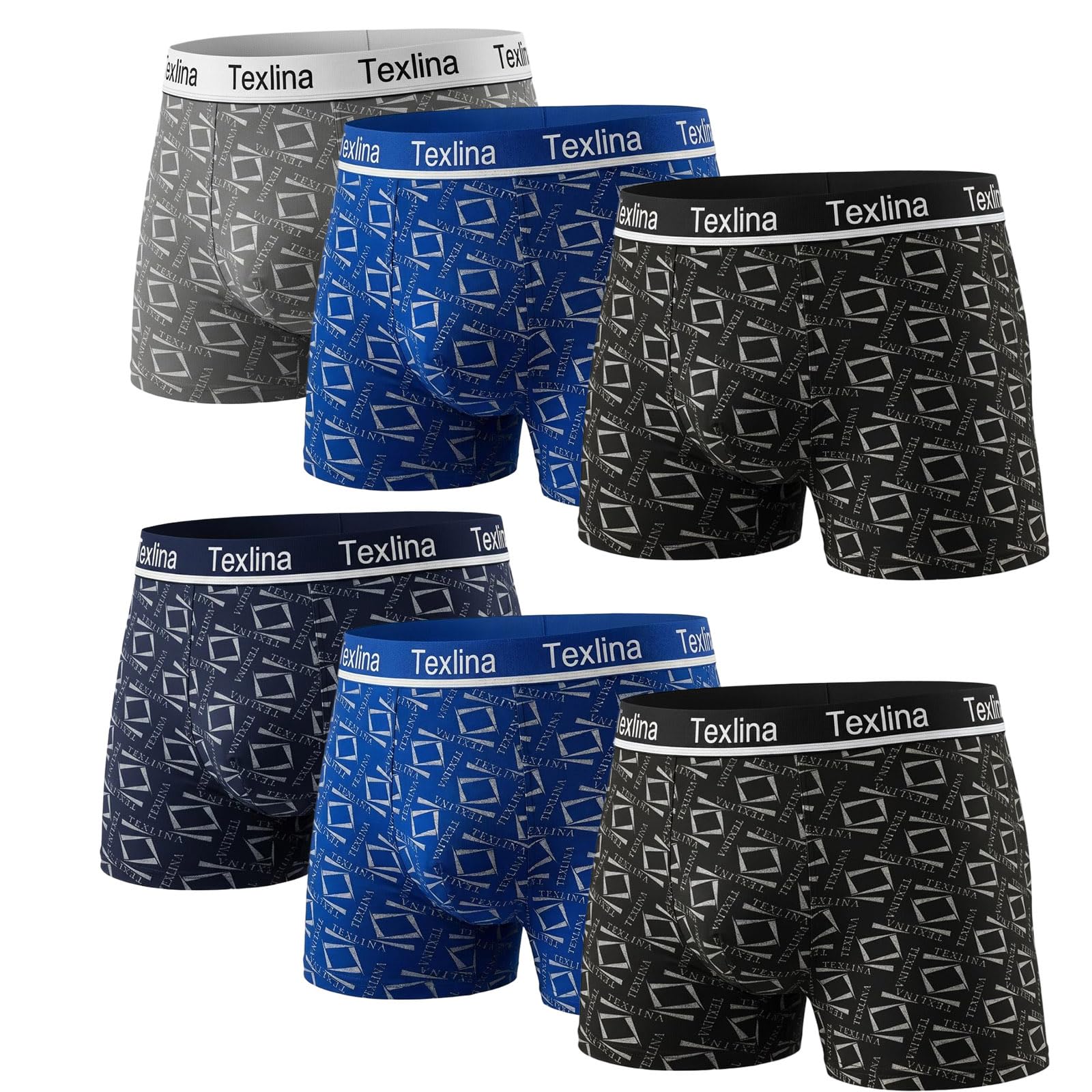 Mens Boxer Briefs with 3D Ultra-Roomy Pouch Breathable Moisture Wicking Patterned Design 6 Pack S-4XL