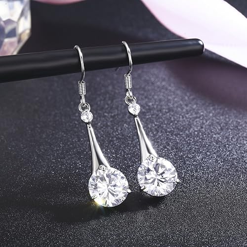 Miniatura 2 de SBLING Aretes de gota chapados en platino o chapado en oro de 18 quilates, con circonita cúbica, regalos para mujeres y niñas, Cristal, Circonia