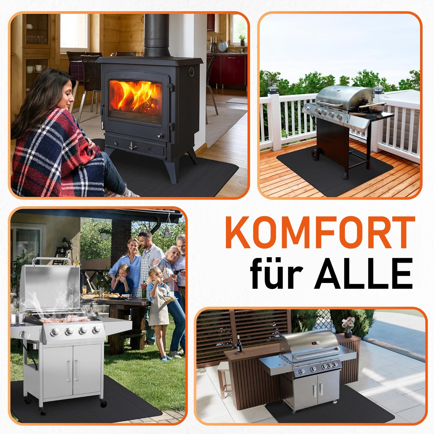 100x154cm Feuerfeste Unterlage Feuerschutzmatte- Hitzebeständig bis 980°C Hitzeschutzmatte- Leicht zu Reinigende Bodenschutzmatte, kaminmatte- Schützt Terrasse & Rasen vor BBQ Fett und Funken