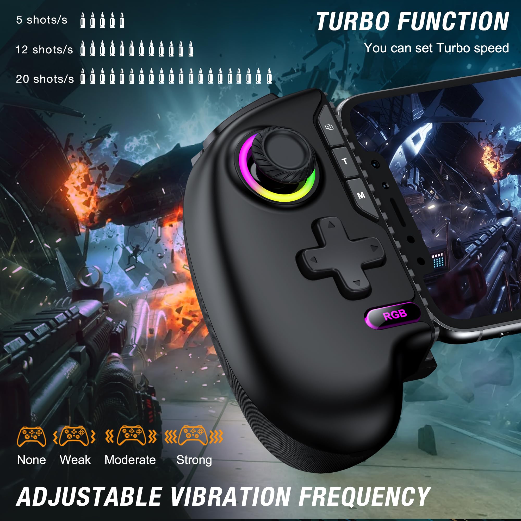 Controller da gioco mobile per iPhone e Android, controller per telefono per Xbox/Steam/GeForce Now/MFi Apple Arcade/Roblox/Minecraft, controller wireless per giochi telefonici con joystick effetto