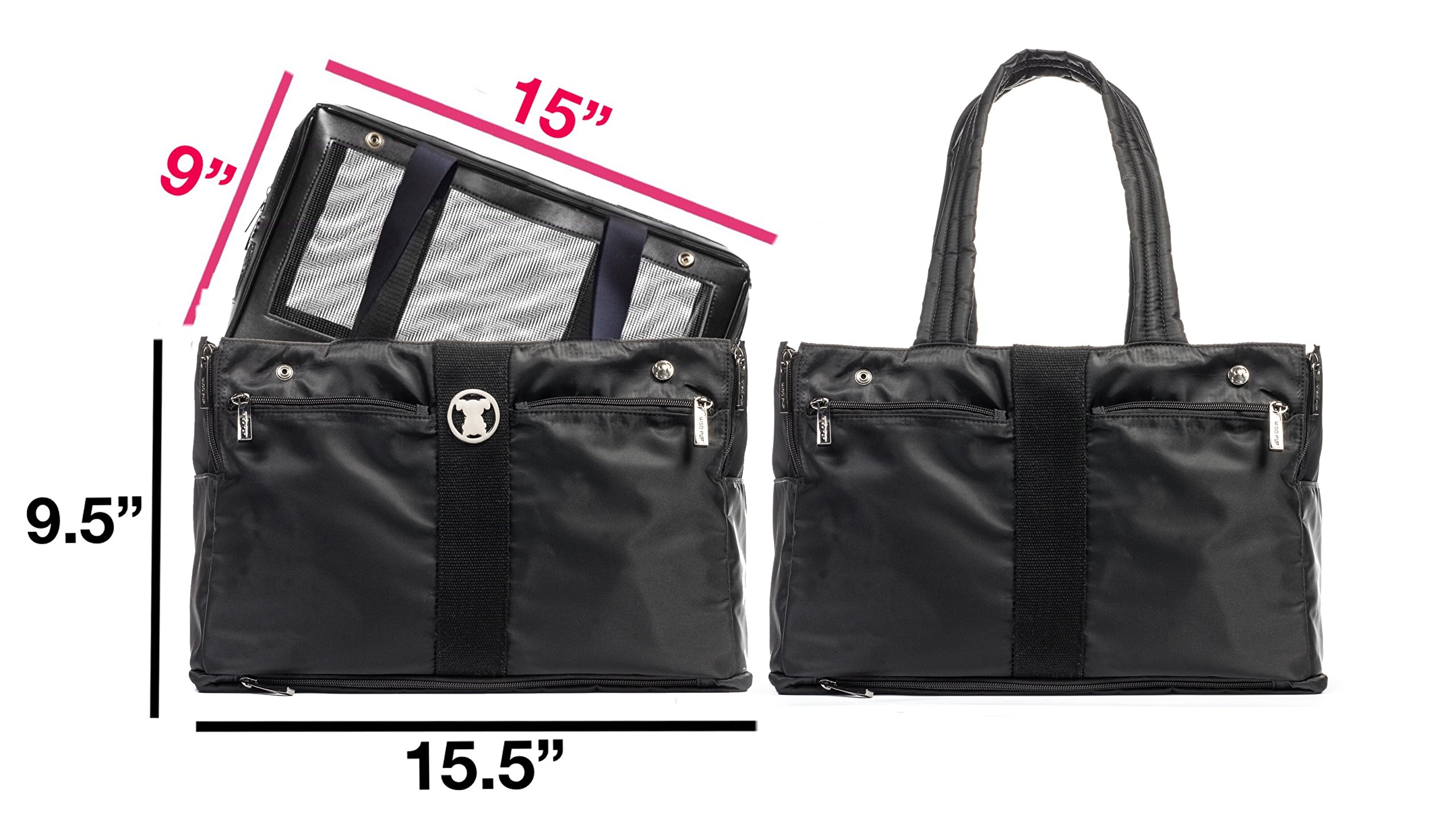 Negro Timeless Intercambiable Airline Aprobado Pet Carrier Combo con Bolsillos para Perros pequeños (Pet Carrier Base & Shell Tote)