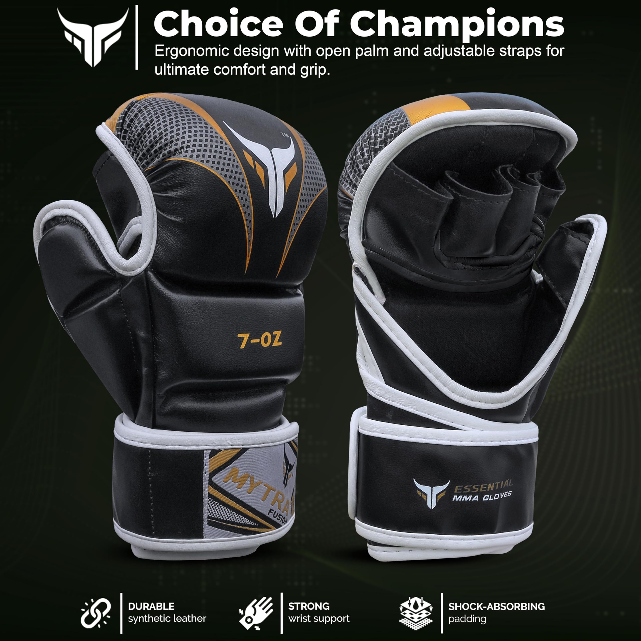Mytra Fusion Gants MMA avec Paume Ouverte et Support de Poignet réglable, Gant MMA pour Sparring, Grappling, Cage Fighting, Combat Sports, Kickboxing, Punching Bag and Martial Arts