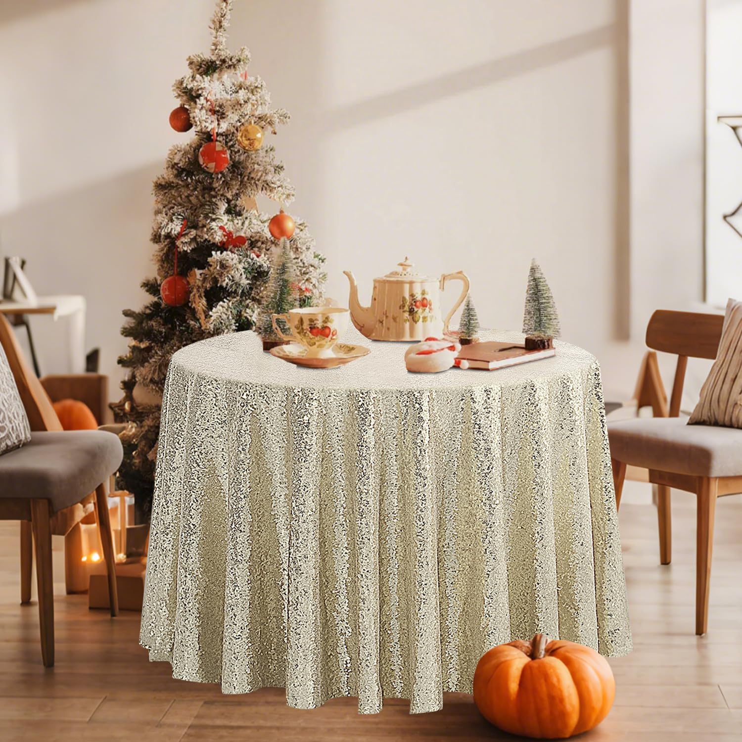 Amazon｜Pufogu 50インチ ラウンド シャンパン ゴールド スパンコール