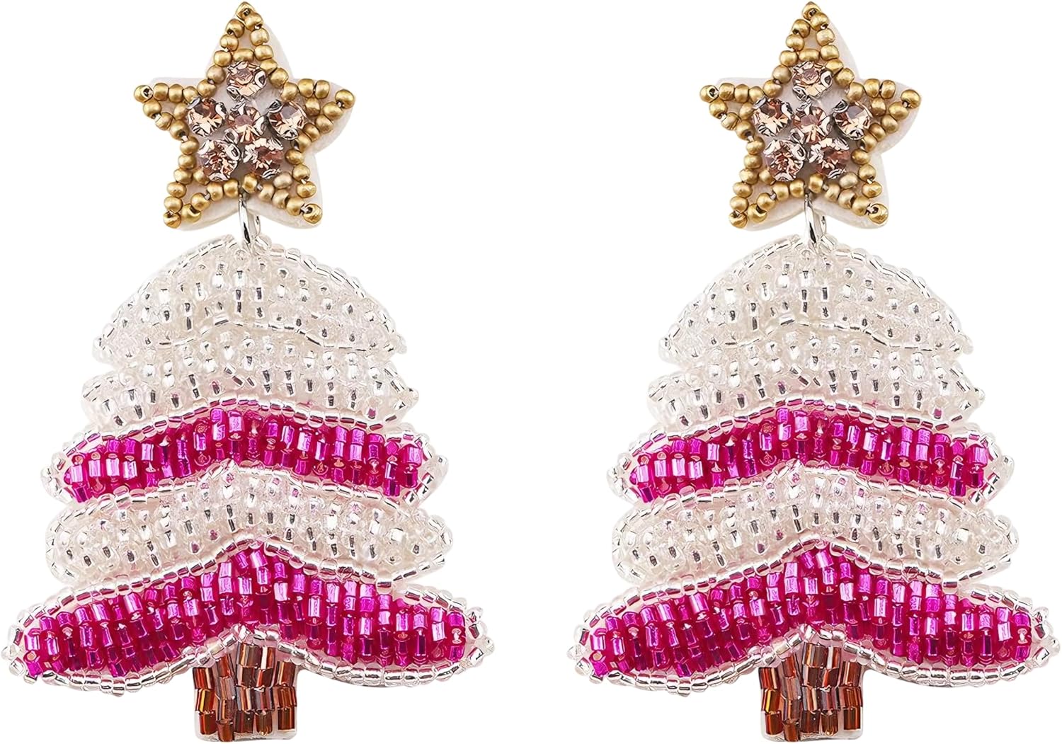 Beaded Christmas Tree Earrings for Women, Handmade Beaded Xmas Dangle Earrings, Lightweight Xmas Tree Earrings for Christmas Holiday Jewelry Gifts