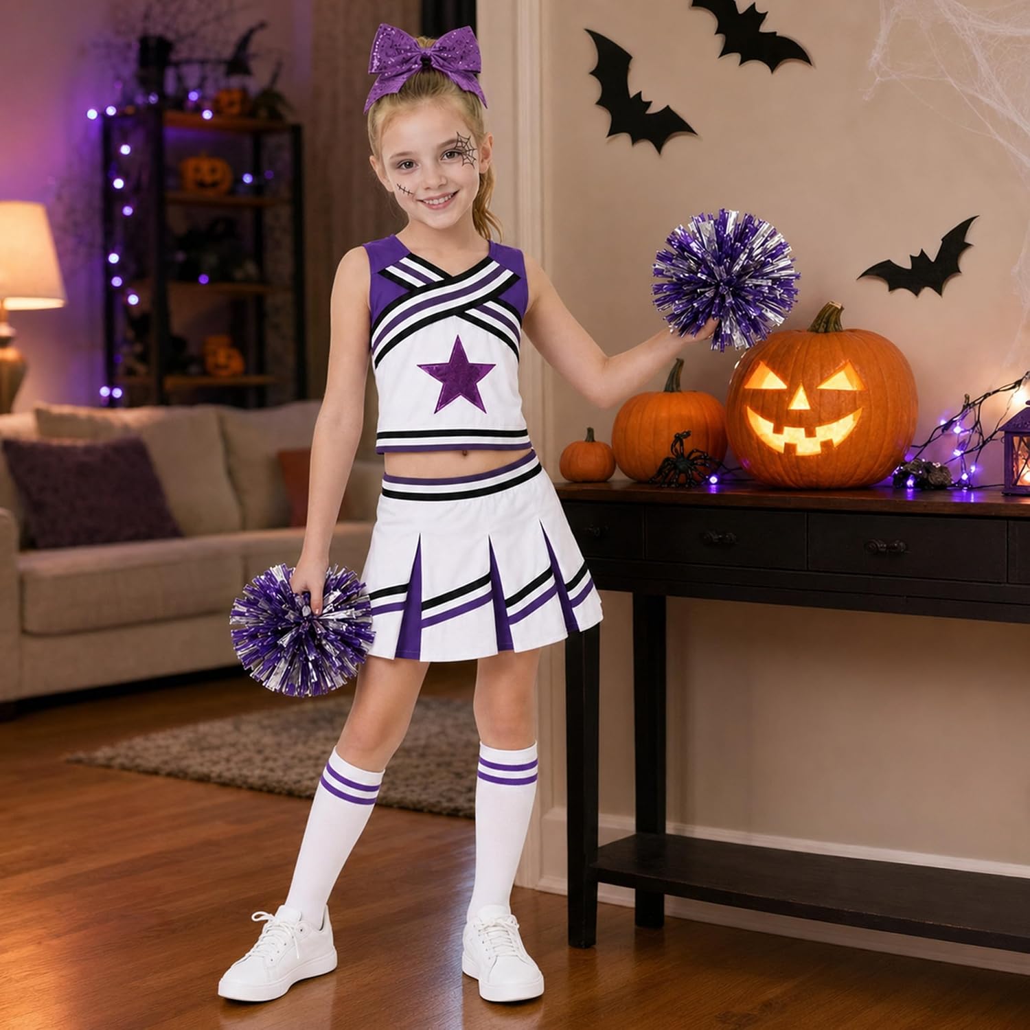 lontakids Girls Cheerleading Outfit 5 Piece Contrast Stripes Cheer Costume