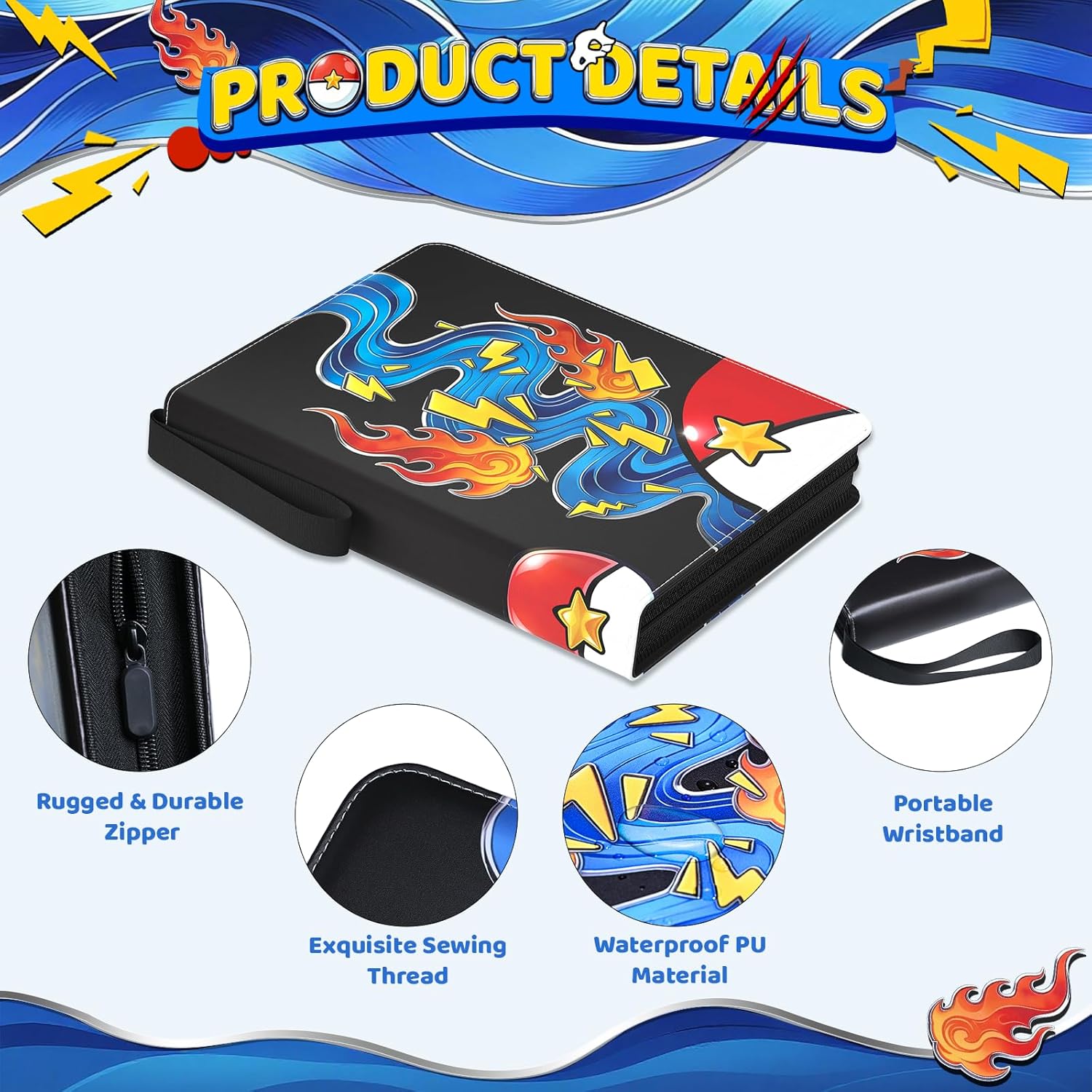 Trading Card Binder, 9 Pocket 900-Pocket with 50 Removable Binder Sleeves, 3-Ring Zipper Waterproof Card Collection Binder, Trading Card Holder for MTG/TCG Cards, Gifts for Boys and Girls（Aqua Breath）
