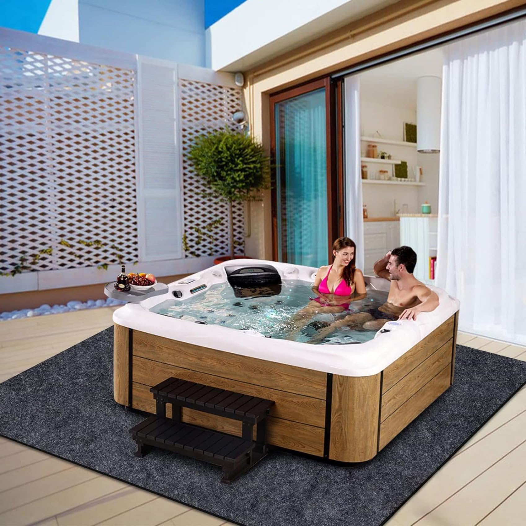 Tapis de Spa, 80 x 80 Pouces, pour Une Utilisation intérieure et extérieure, imperméable et antidérapant, pour spas piscines gonflables (Gris), Tapis de Spa pour Gonflable.