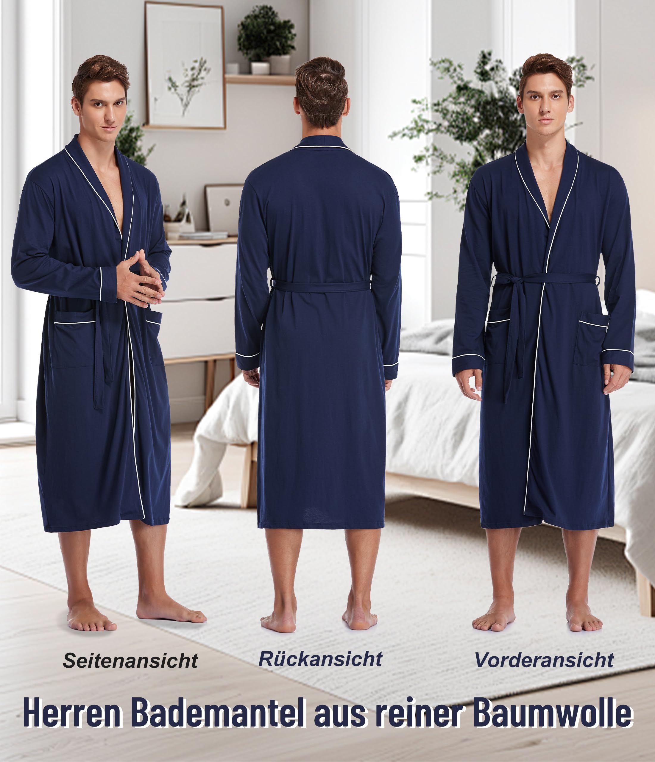 COLORFULLEAF Albornoz para hombre de 100% algodón ligero sauna albornoz para hombre con bolsillo (M-2XL)