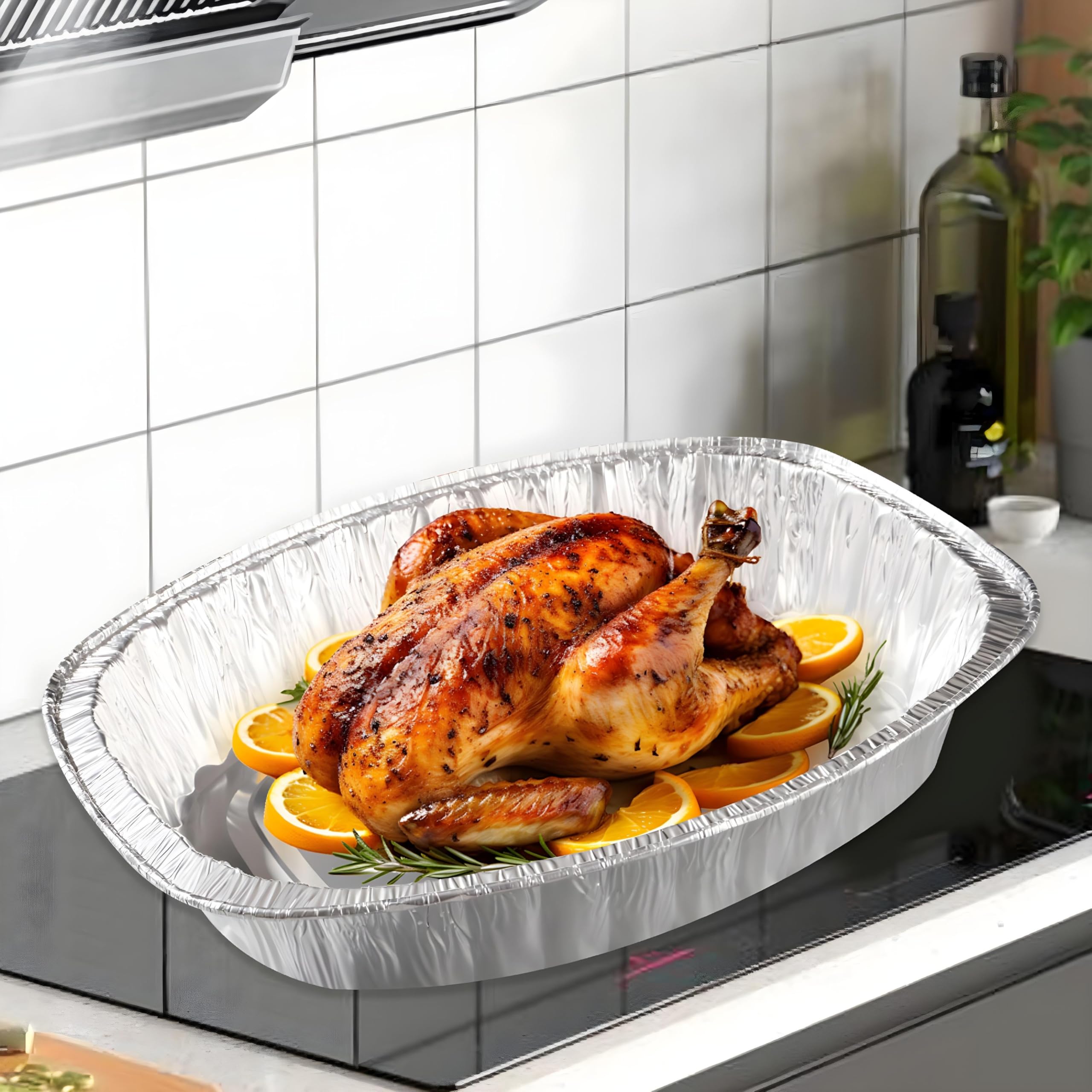 Große ovale Einwegschalen aus Aluminiumfolie zum Backen, Braten, Kochen, Aufbewahren von Lebensmitteln und Partygebrauch – Premium-Qualität 46 x 33 x 8 cm, 3 Stück, ideal für Grillabende, Catering und