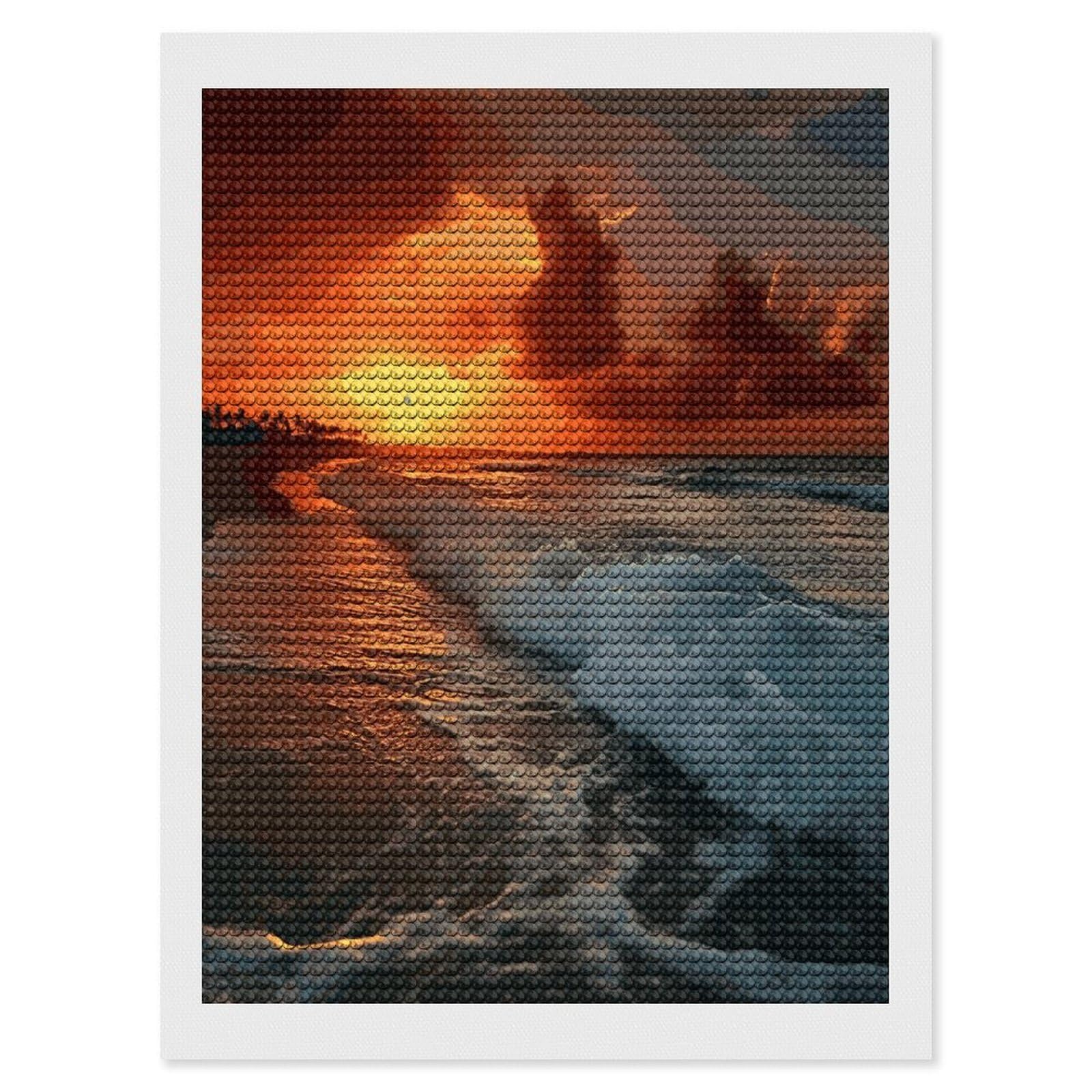 LDGSUPH The Beach Sunset Diamond Painting Kits for Adults Paint with Diamond Pictures Art DIY Full Drill Diamond Dots Painting Personalized Diamond Photo for Home Wall Decor Gift 12"x16"