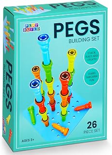 Play Build Peg Board Toy for Kids, 25 Colorful Pegs with Foam Board, Stacking Pegboard Set, Toddler Learning Toys for Ages 3+, Montessori, Educational, Therapy Toy for Boys & Girls