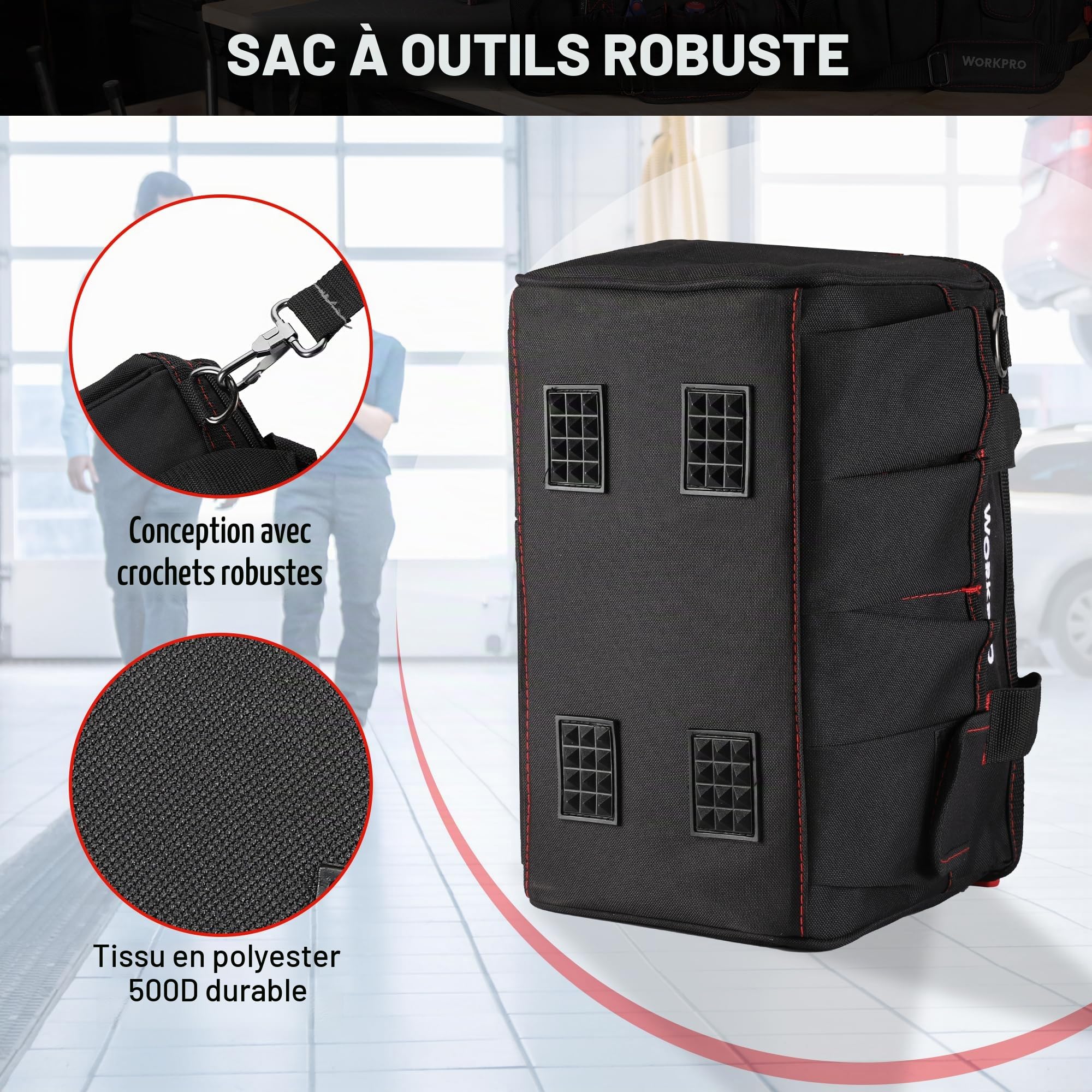 WORKPRO W136006AU - Sac à Outil avec Multi Poches et Grande Capacité Sac Porte-outils 35 cm