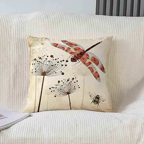 Miniatura 2 de Funda de cojín de libélula, funda de cojín de 16 x 16 pulgadas para sofá, cama, decoración de granja con estampado de periódicos antiguos, para