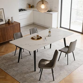 Modern White Marble Effect Dining Table 120x70 cm Scratch-Resistant & Heat-Resistant with Carbon Steel Legs Elegant Design for Dining Room Stylish & Durable