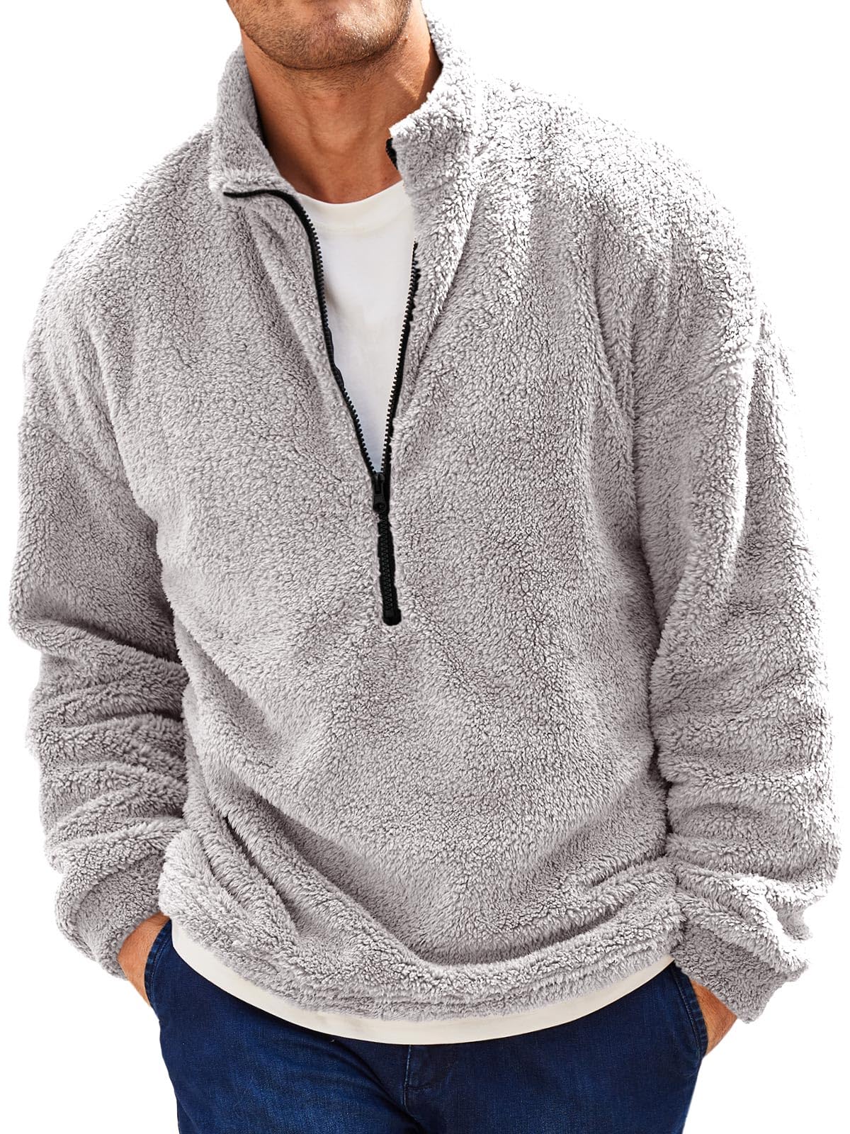 Mens Fuzzy Sherpa Fleece Sweatshirt Quarter Zip Pullover