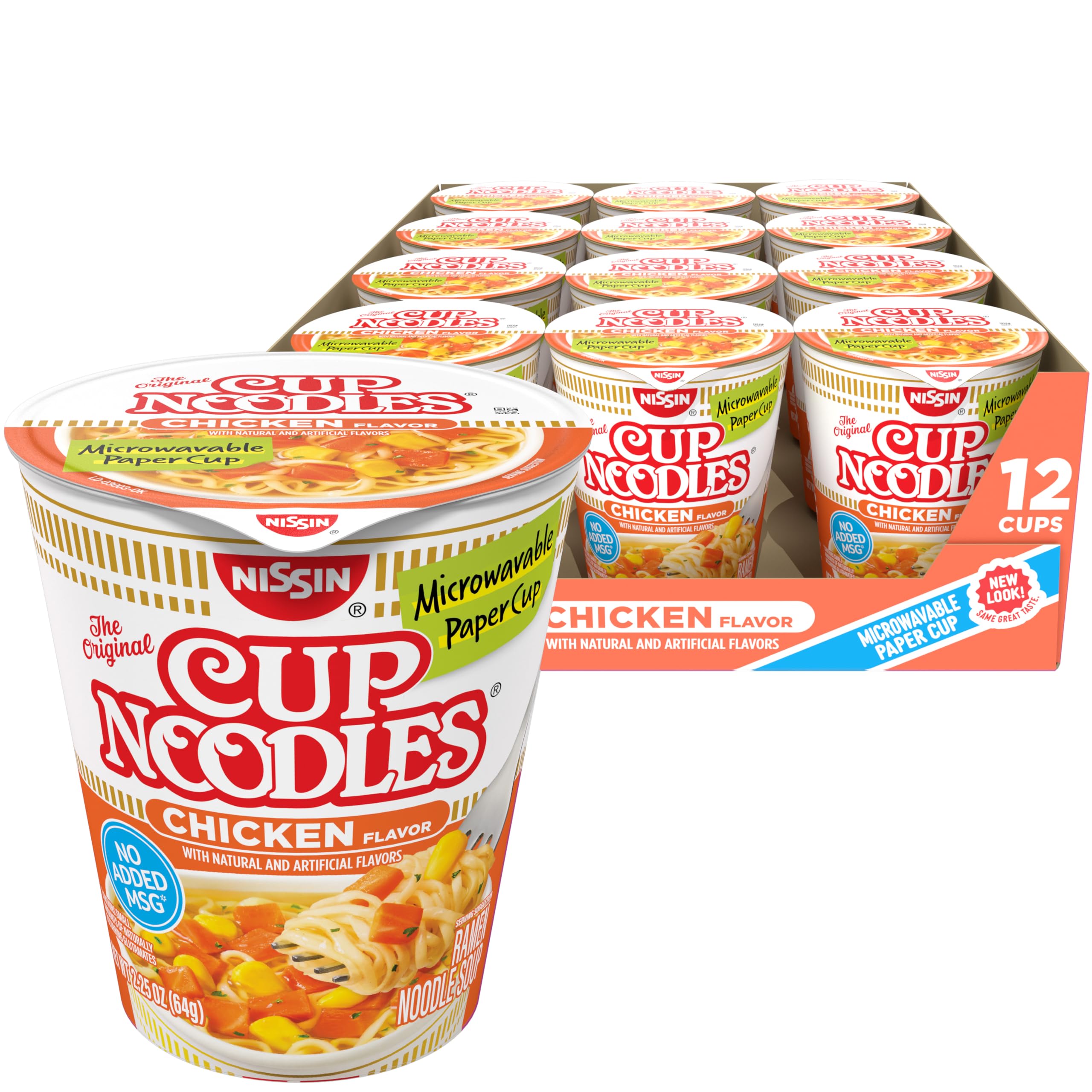NISSINCup Noodles Ramen Noodle Soup, Chicken, Microwaveable Paper Cup, 2.25 Ounce (Pack of 12)