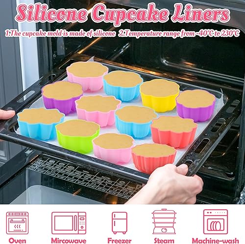 Vista 36 de R HORSE 42 moldes de silicona para cupcakes de 2 pulgadas, tamaño pequeño, reutilizables, forros para muffins, lavables, antiadherentes, moldes