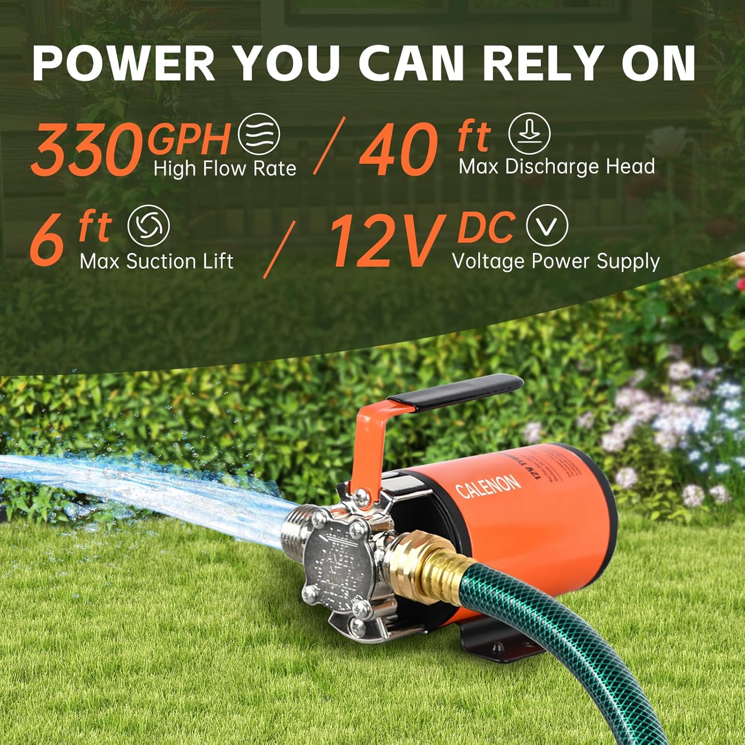 12V Water Transfer Pump, 330 GPH Portable DC Utility Pump with 6ft Suction Hose, Self-Priming Battery Powered Pump for Garden, Rain Barrel, RV Tank, Boat & Emergency Draining