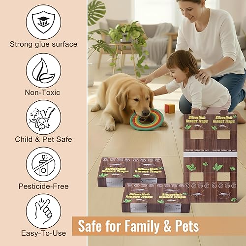 Miniatura 5 de Trampa para insectos de pez plateado, 10 hojas de trampas para peces plateados para interiores para el hogar, no tóxico, mata ciempiés de hormigas