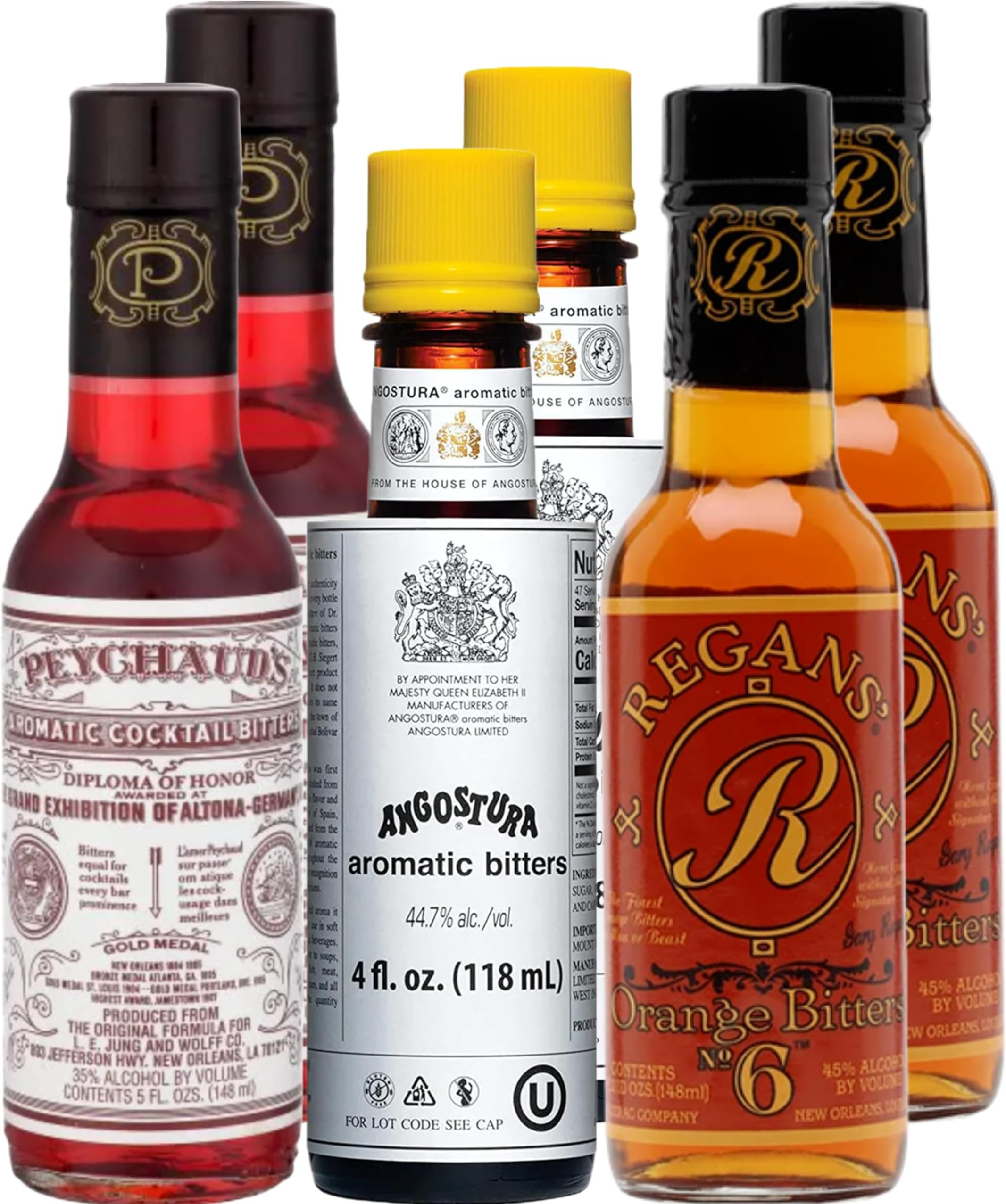 Cocktail Bitters for Old Fashioned Cocktails Gift Set-Angostura Aromatic 4oz, Peychauds Aromatic 5oz, Regans Orange No 6 5oz (Pack of 2)