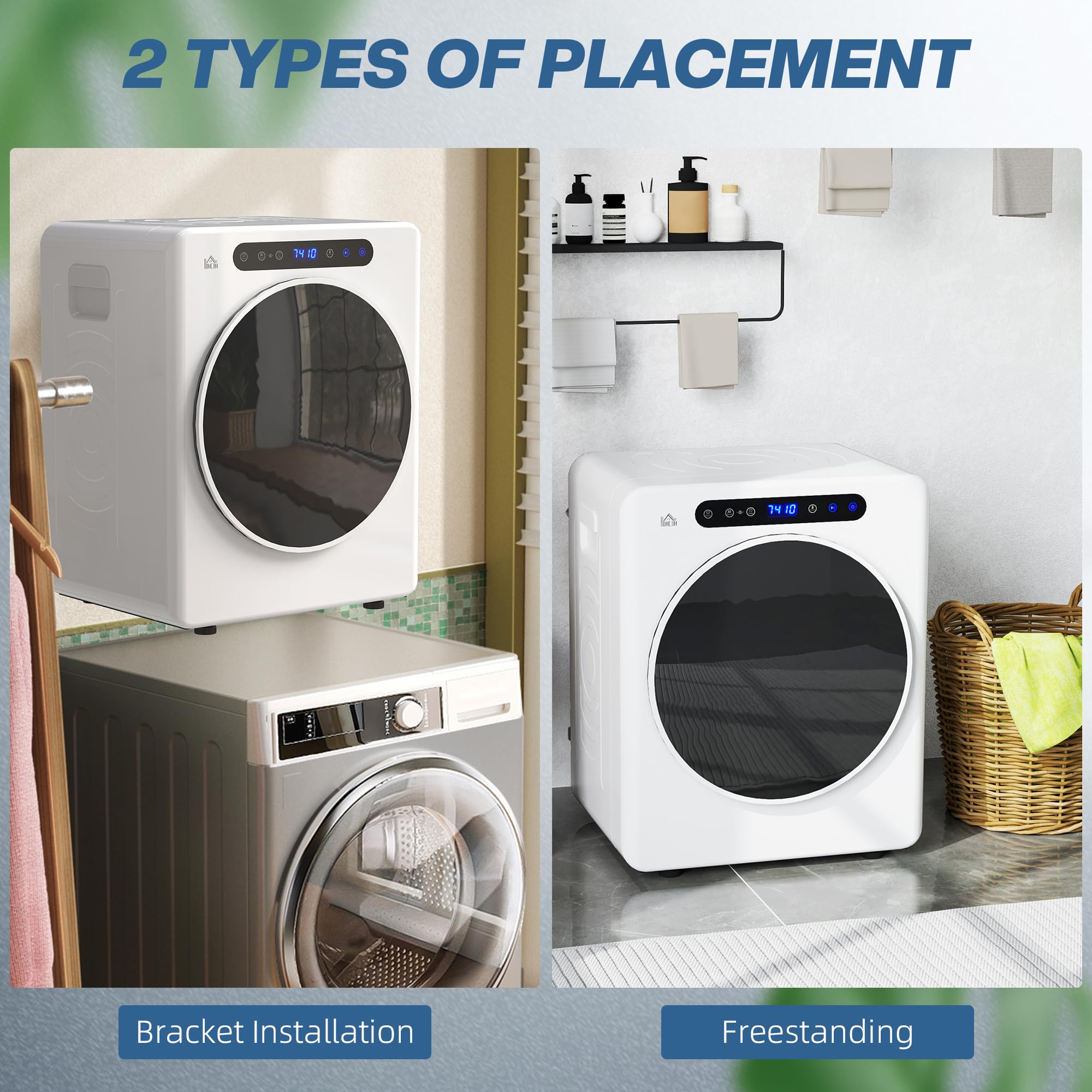 HOMCOM 4kg Vented Tumble Dryer, 1000W Compact Freestanding Front Tumble Dryer with Stainless Steel Tub, Timer, 6 Heat Settings, Small Portable Clothes Drying Machine, White — view 6