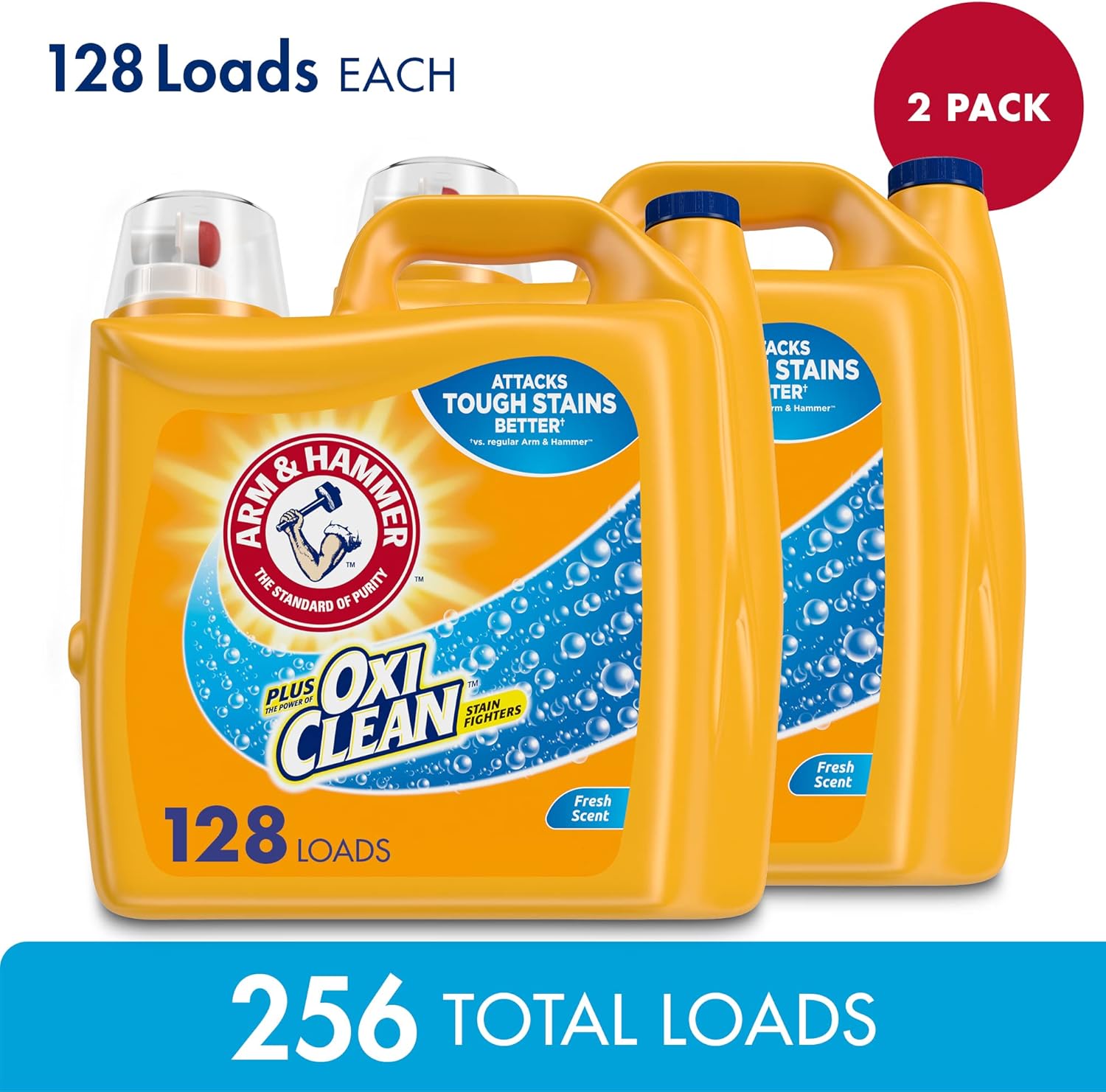 Arm & Hammer OxiClean Fresh Scent, 128 Loads Liquid Laundry Detergent, 201.6 Fl oz(Pack of 2)