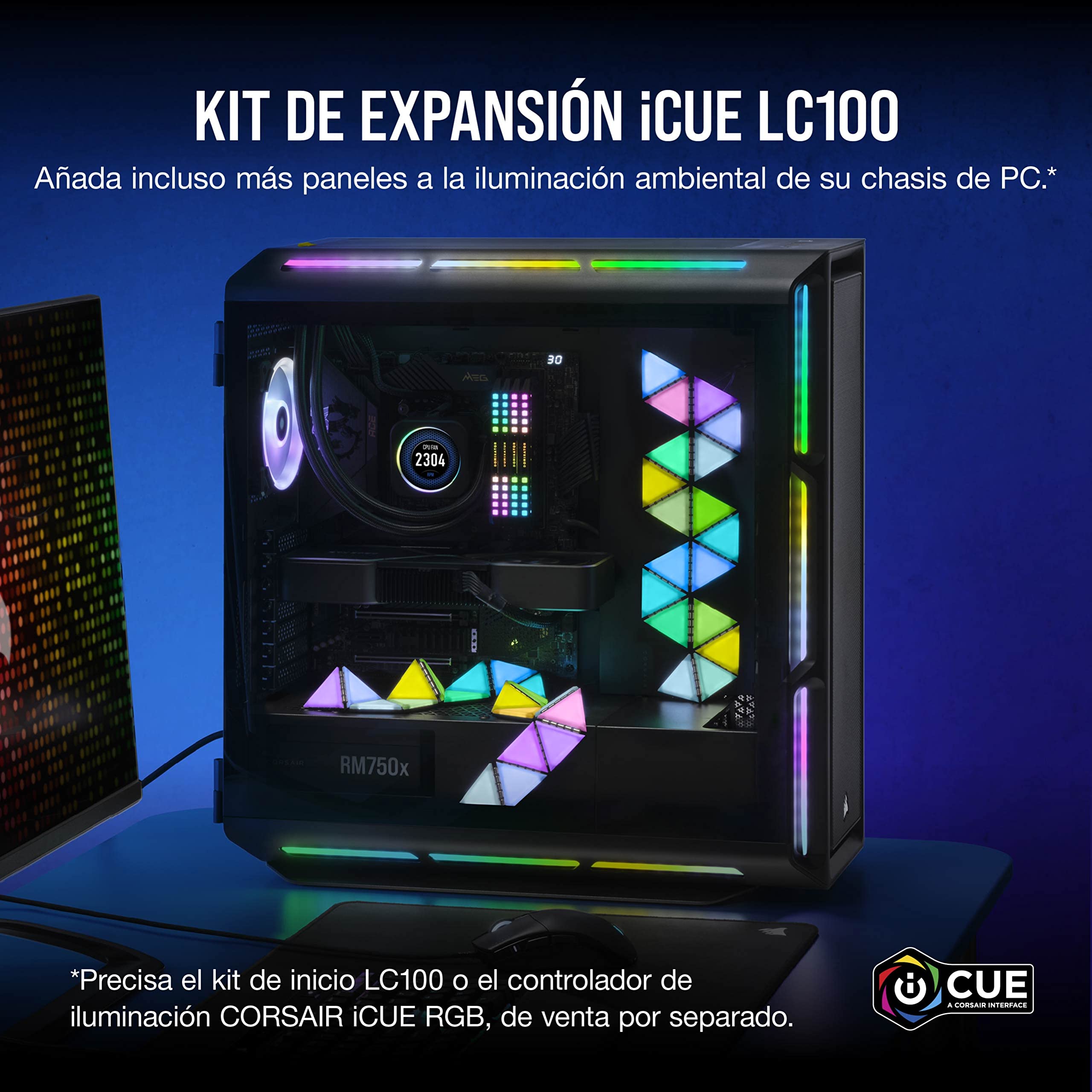 Corsair iCUE LC100 - Paneles de iluminación de Acento - Mini triángulo - Kit de expansión de Azulejos 9X (81 LED RGB con difusión de luz, fijación magnética Simple) Transparente