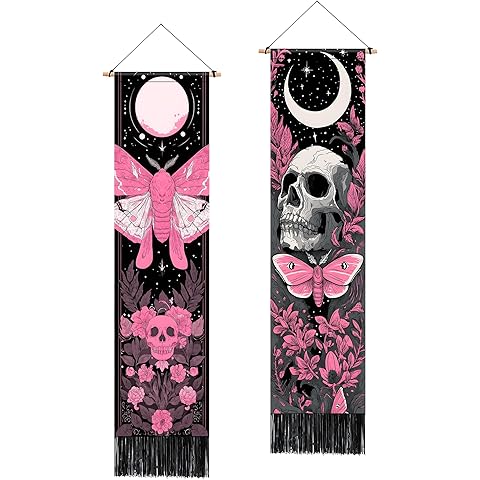 BVBOX 2 PCS Vertical Floral Tapestry, Long Vertical Wall Hanging Black Tassel Tapestries Home Decor for Living Room, Bedroom