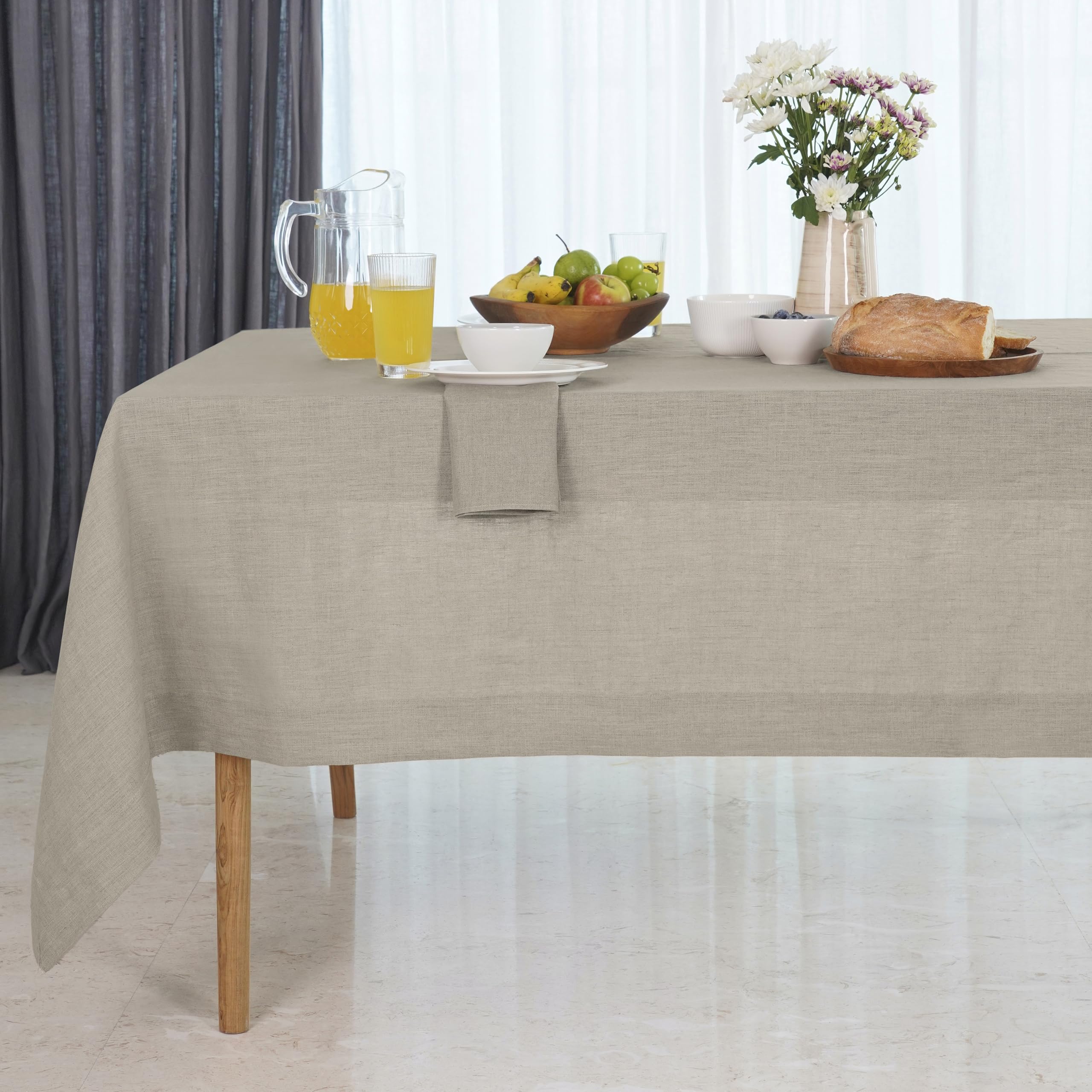 D'Moksha Homes Natural Linen Tablecloth 60 x 144 Inch - 100% Pure Linen Table Cloth for Rectangle Tables - Machine Washable Tablecloth for Mothers Day