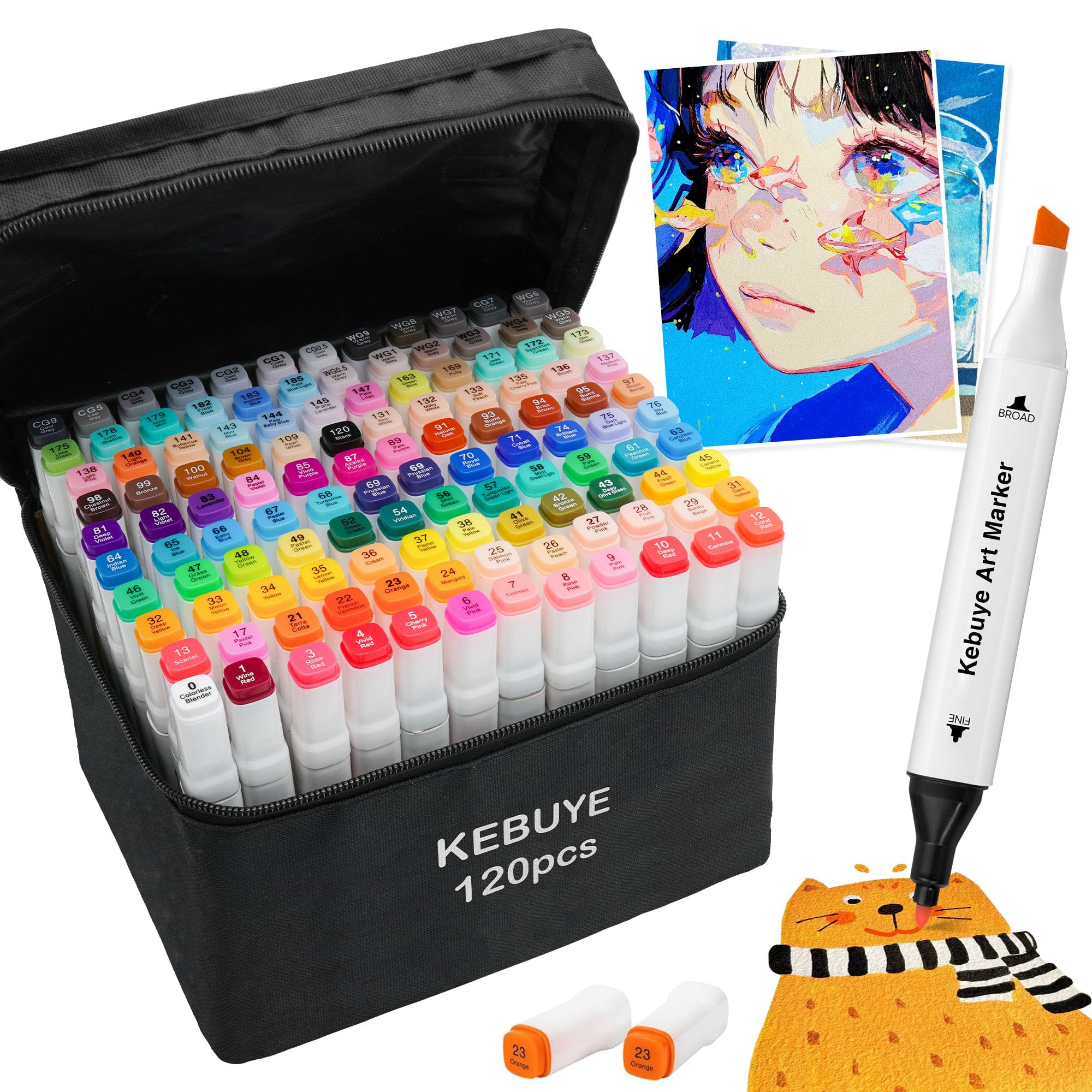 Alcohol Markers Pens Dual Tip - 120 Colour Alcohol Based Marker Pen Set for Adults Artist Kids Art Permanent Twin Marker for Colouring Drawing Sketch Graphic with Colourless Blender for Anime Graffiti