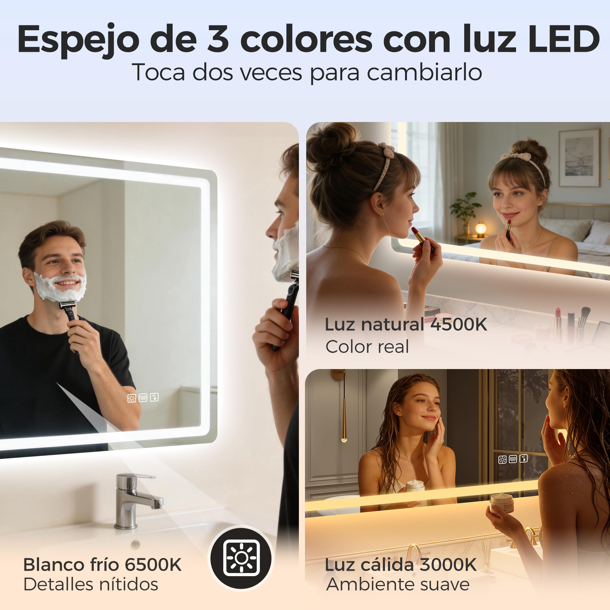 STARLEAD Lustro łazienkowe z oświetleniem, 120 x 70 cm, duże lustro łazienkowe z funkcją detekcji, Bluetooth, możliwość ściemniania, 3 temperatury barwowe, funkcja pamięci, szkło hartowane IP44,