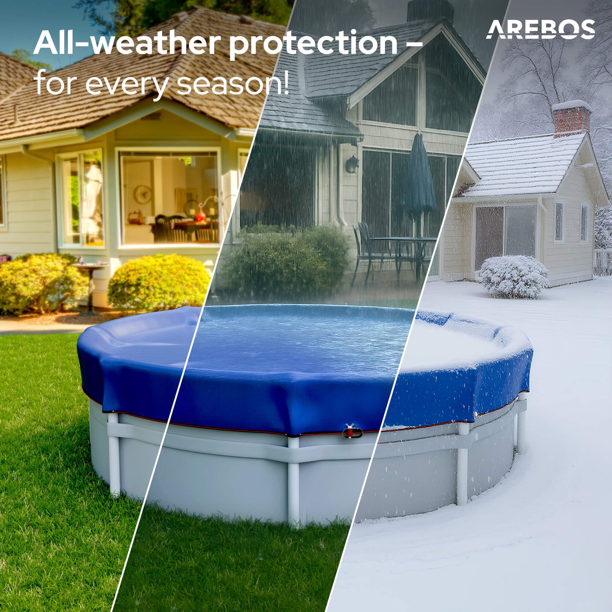 Arebos® Cubierta para Piscina Redonda Ø 610 cm | Lona Solar 2 en 1 de PE 200g/m² | Apta para Piscinas Ø 500-550 cm