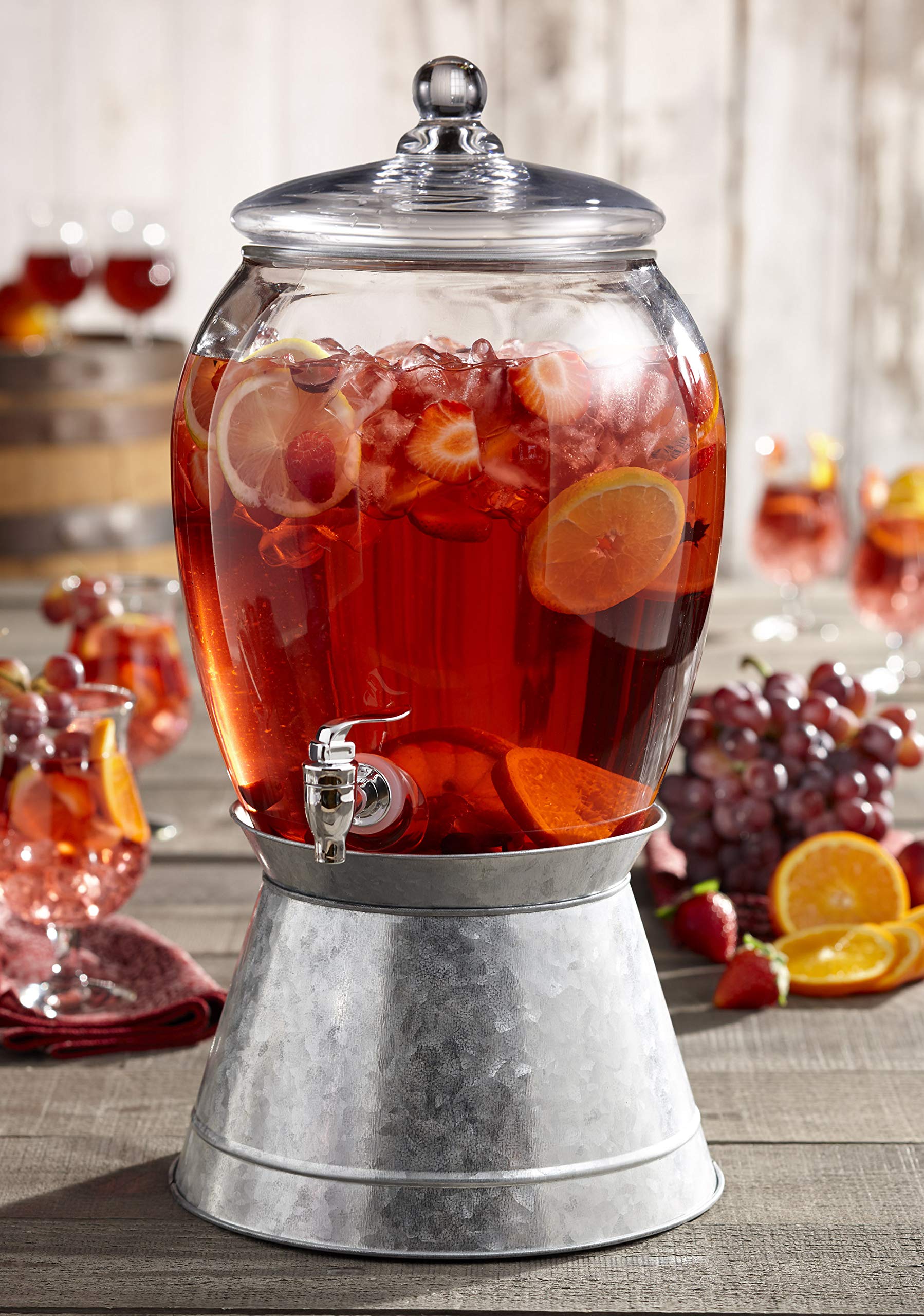 Style Setter Beverage Dispenser Cold Drink Dispenser Glass Jug, Metal Stand & Leak-Proof Acrylic Spigot Great for Parties, Weddings & More (Jaxon)