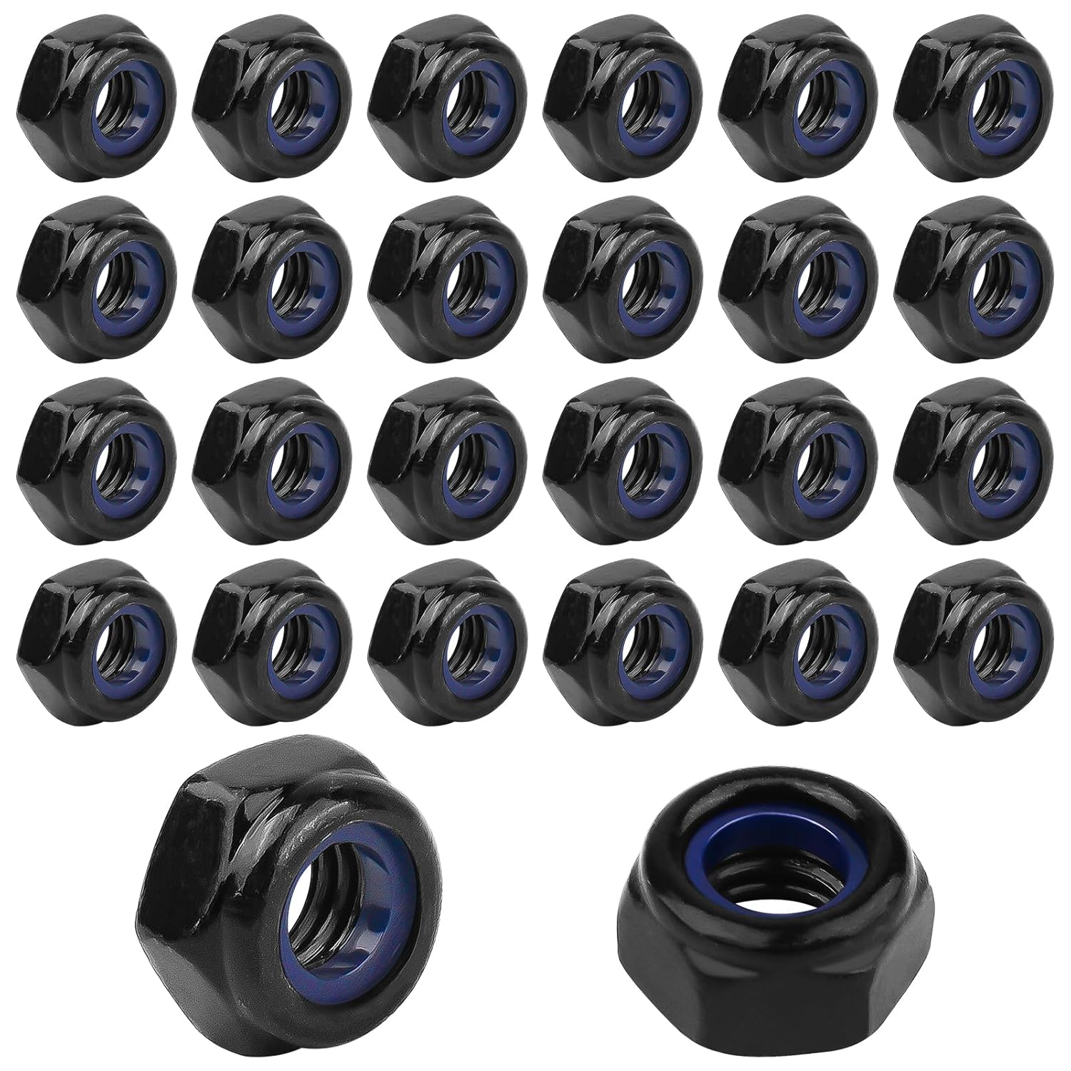 25 PCS M6-1 Nylon Insert Hex Lock Nuts, Black 304 Stainless Steel Locknuts Plated, Black Zinc Hex Drive Spin Lock Nuts with Serrations M6