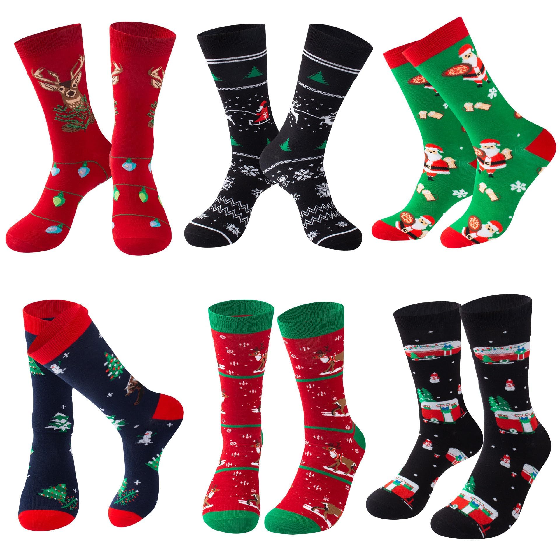 Lounwee Fun Christmas Socks for Men - Funny Xmas Gifts for Male Novelty Cozy Crew Cotton Holiday Sock Set