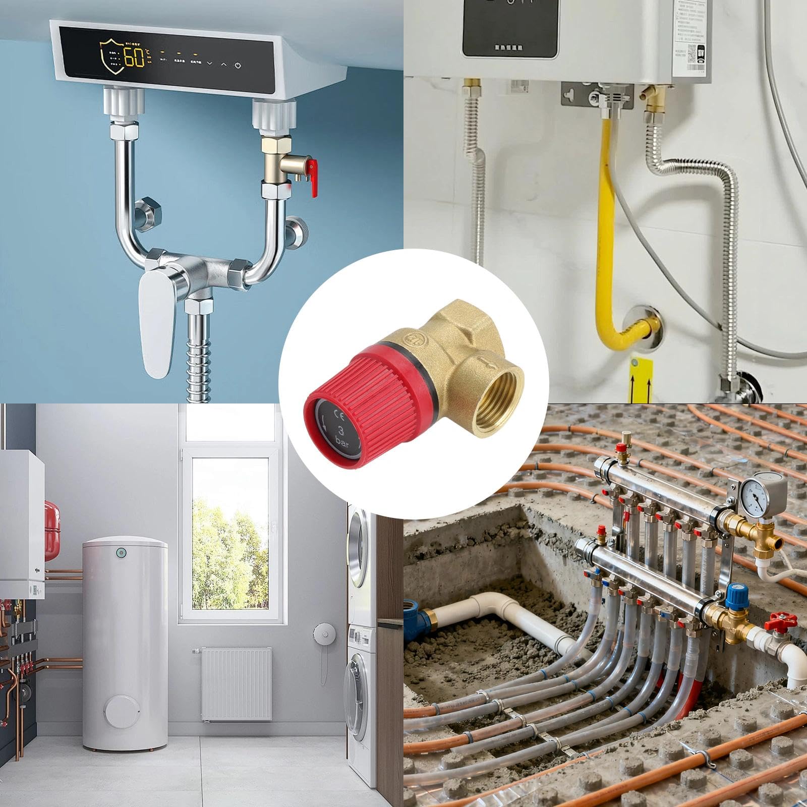 Soupape de sécurité 1/2" 3 bar en laiton pour système de chauffage, chauffe-eau et chaudière, contrôle précis de la pression, anti-fuite, installation facile pour systèmes de chauffage