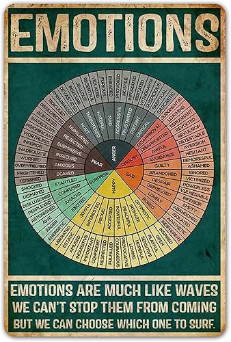 SmartCows Letrero de metal vintage divertido retro emociones sentimientos decoración de pared cartel de 8 x 12 pulgadas The Feelings Wheel Terapia