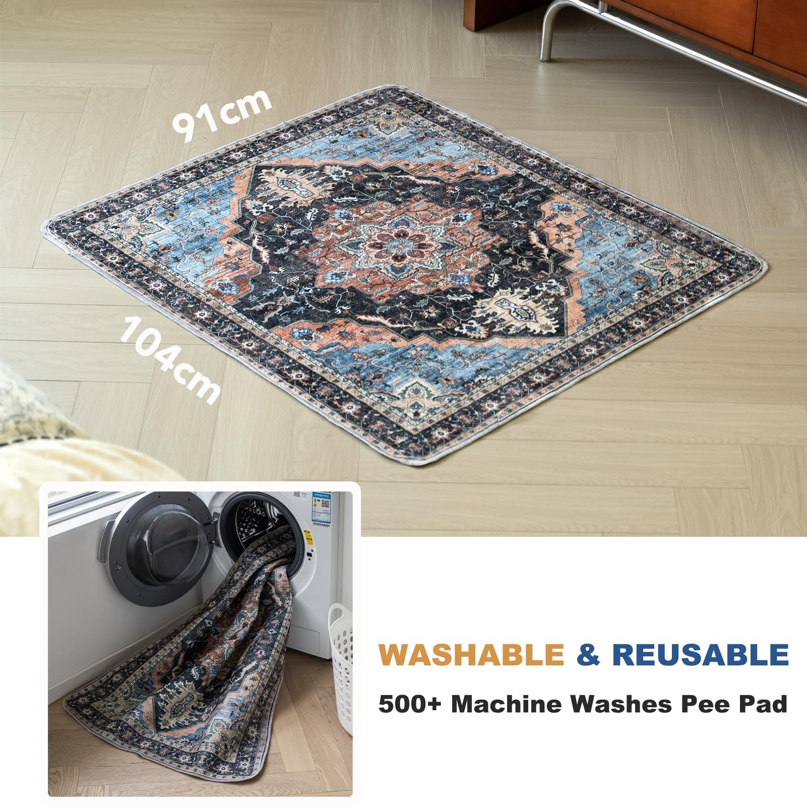 BomDa Tappeti Lavabili per Cani, 2 Pezzi Tappeti Assorbenti Riutilizzabili, Tappetino per Addestramento del Cane, Gatti, Conigli, Porcellini d'India, Antiscivolo (Pattern 2, 91.5x104cm)