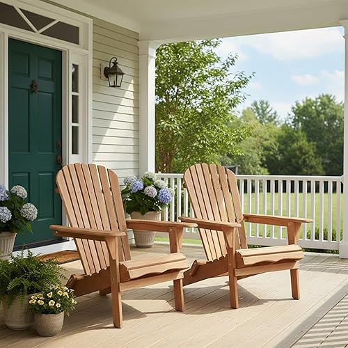 Miniatura 7 de CHARMMA Outdoor Wooden Folding Adirondack Chair Set of 2 with Pre-Assembled BackRest, Wood Patio Chair for Garden Backyard Porch Pool Deck Firepit,