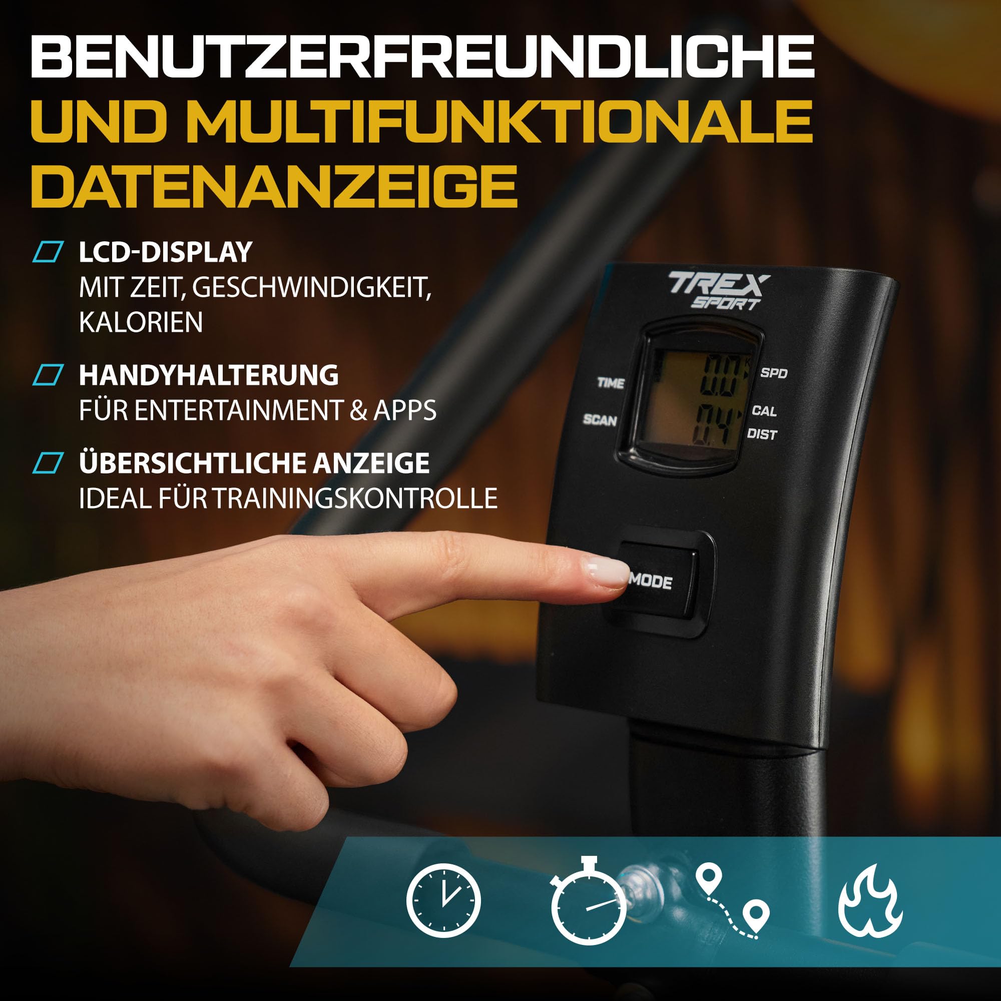 TREX SPORT Heimtrainer Fahrrad JOLT bis 100kg Cardio Fitnessbike Mechanisch | TX-250BB Hometrainer für zuhause, Ergometer mit LCD-Display, Pulssensoren, 5 Sitzhöhen, Schwarz / Grau
