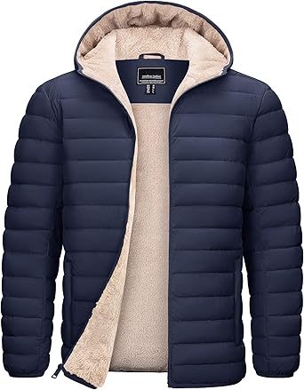 TACVASEN Men's Puffer Jacket Hooded Sherpa Lined Water Resistant Windproof Insulated Jacket Warm Winter Puffy Coat