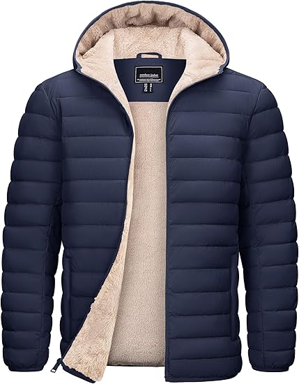 TACVASEN Men's Puffer Jacket Hooded Sherpa Lined Water Resistant Windproof Insulated Jacket Warm Winter Puffy Coat