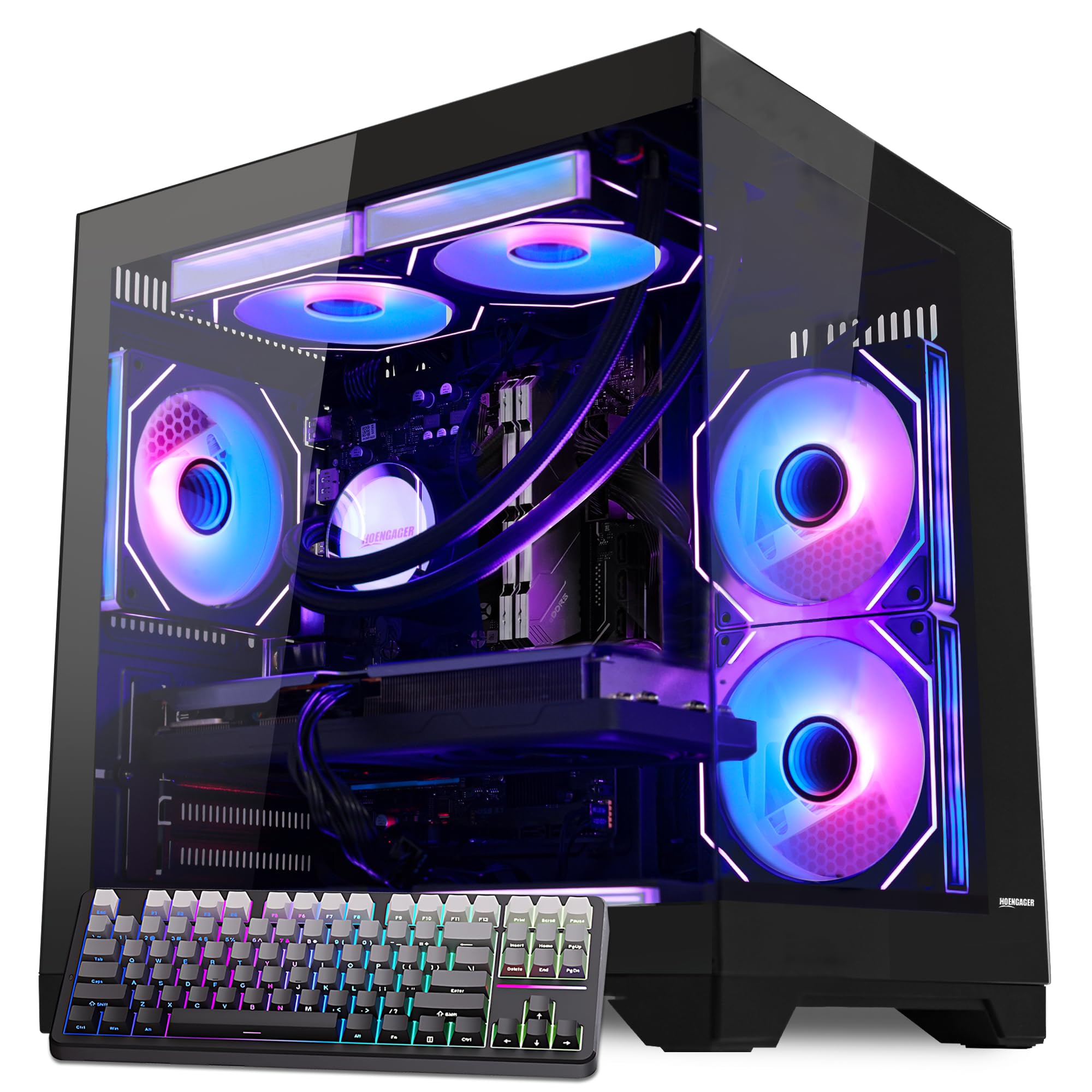 Panorama Gaming PC Desktop AMD Ryzen 5 9600X 6-Core 3.9GHz, Radeon RX 9060 XT 16GB, 32GB DDR5 RAM,1TB PCIe SSD, 650W PSU, Prebuilt PC Windows 11Gaming Keyboard