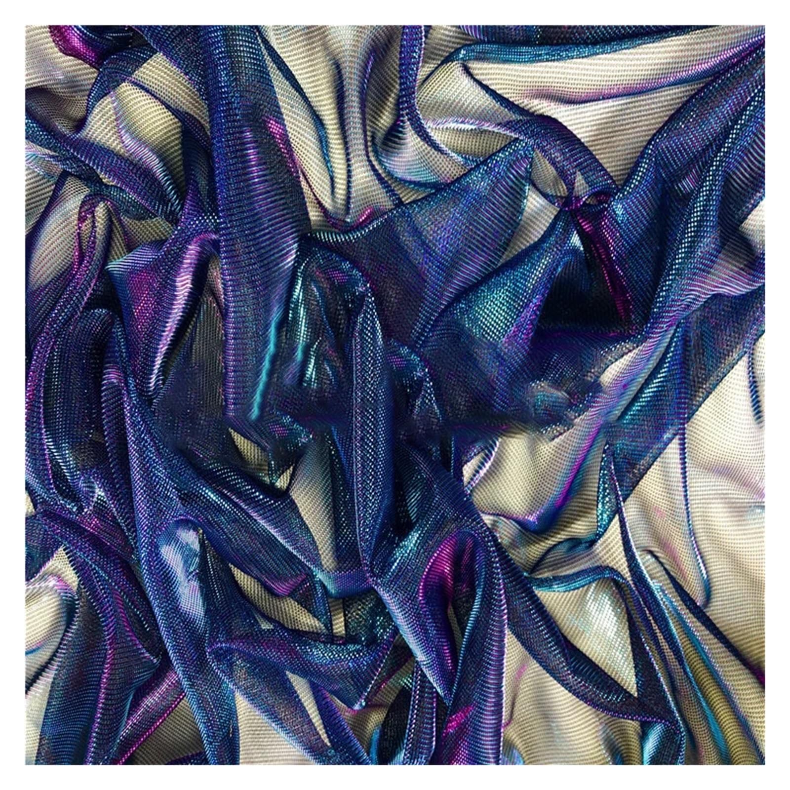 Ytbhshxz Blue Purple Fabric Glitter， Fashionable Polyester Mesh Fabric Multicolor 100X150cm(Blue Purple)