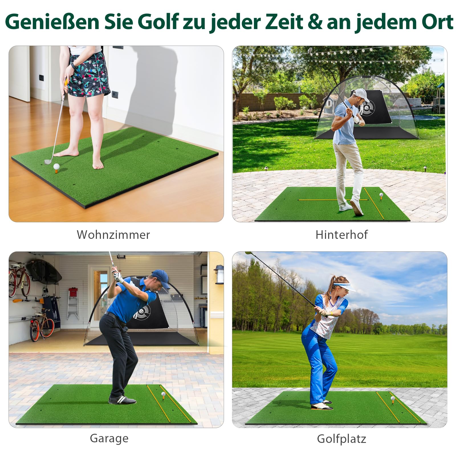 GOPLUS Tapete de Golf para Golpes, Tapete de Césped Artificial para Interior y Exterior, Alfombrilla de Golf con 2 Varillas de Alineación y 2 Tees para Amantes y Principiantes (152x117cm/27mm)