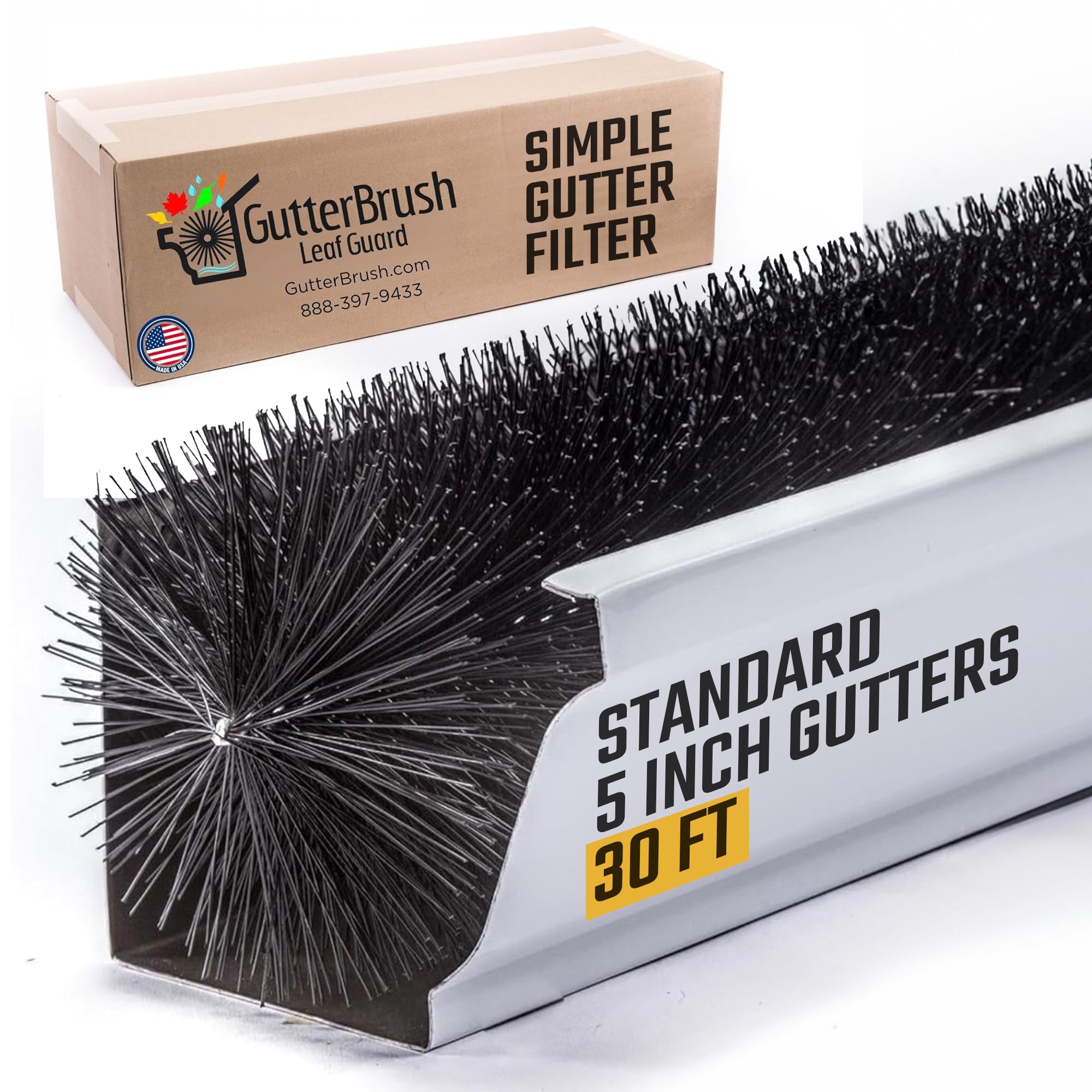 GutterBrush Gutter Guard for 5 Inch Gutters – 30 Ft Leaf Filter Insert | Easy DIY Gutter Protection Brush | Blocks Leaves & Debris – Alternative to Gutter Covers & Gutter Screens - Made in USA