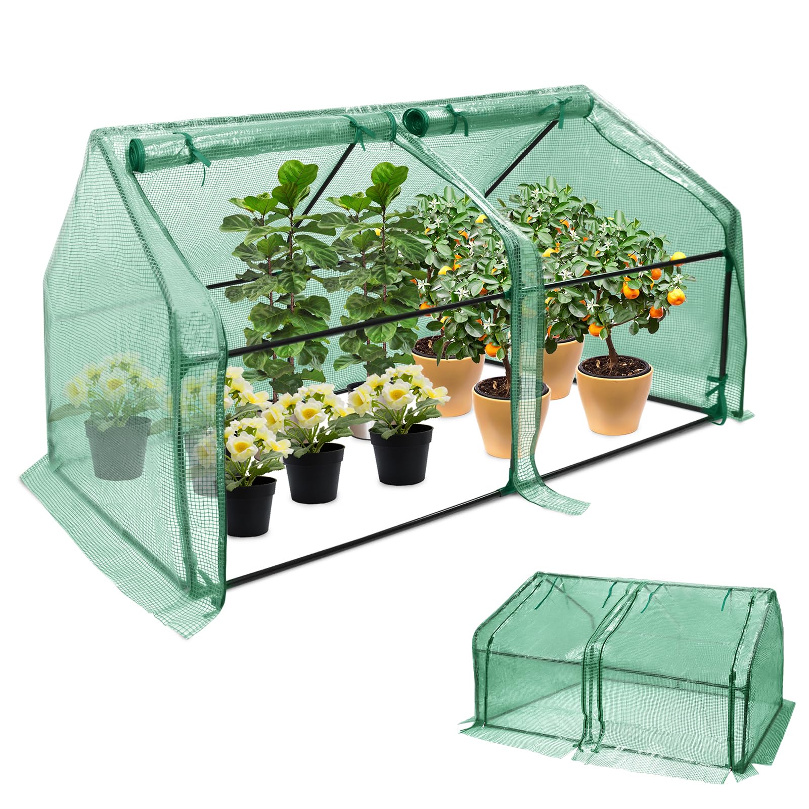 LILIIN Foliengewächshaus Frühbeet , Gewächshaus Tomatenhaus Frühbeet, Niedrig, Spitzdach, UV-beständige, Pflanzenhaus für den Tomaten Gemüse 180 x 90 x 90 cm, Grün
