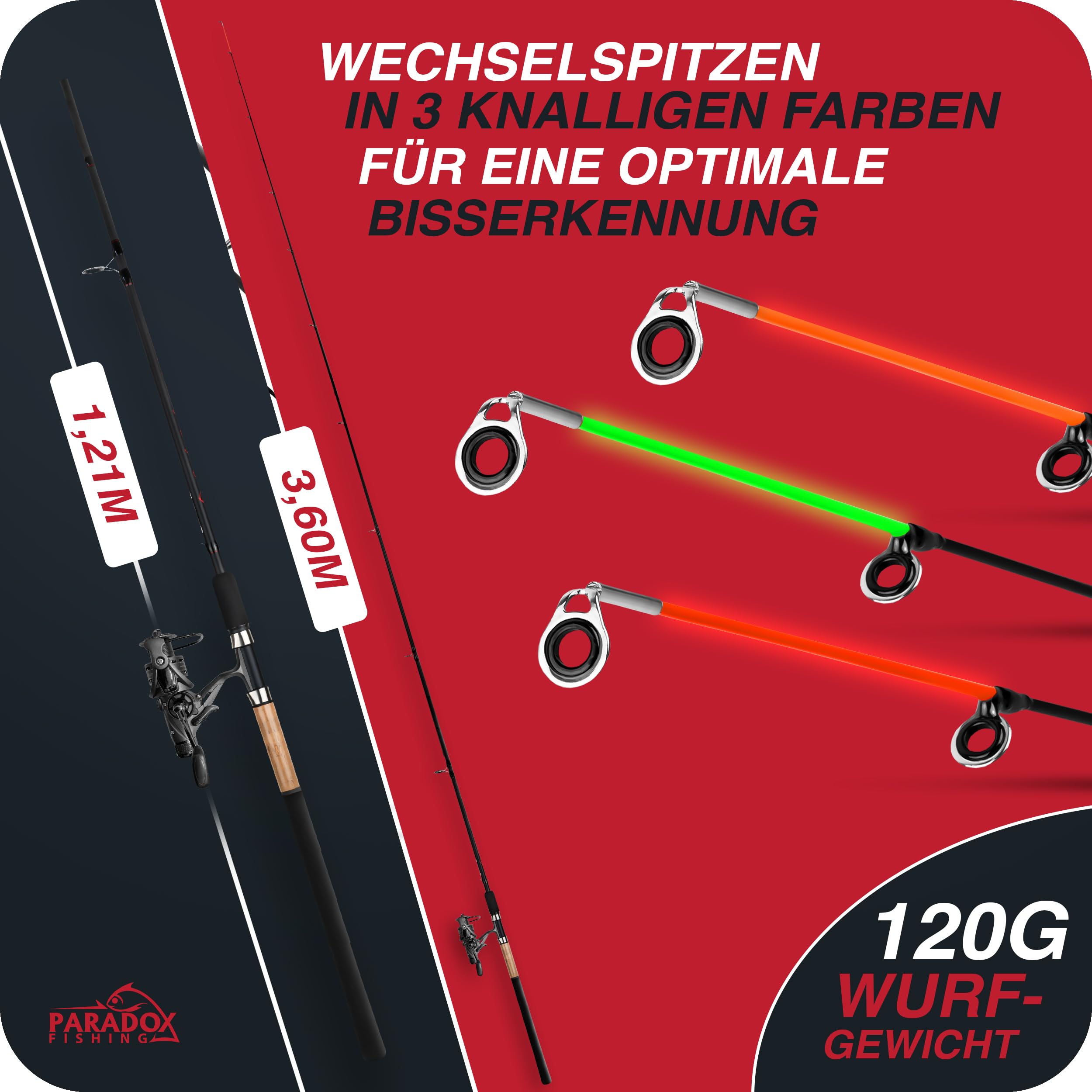 Paradox Fishing Feederrute 3,3m Wg. 90g I 3,6m 120g I Method Feeder Rute Angelrute Feederruten zum Angeln mit Futterkorb