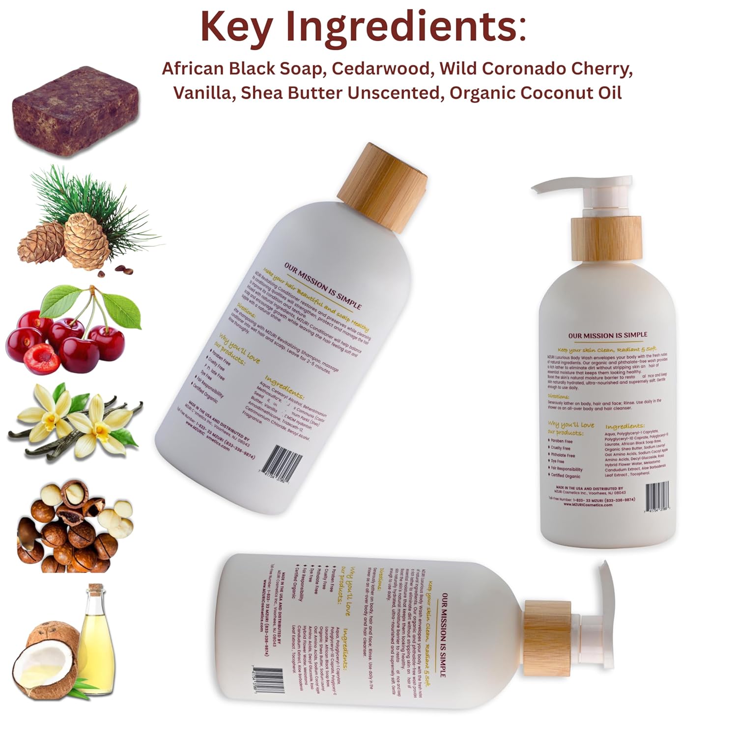MZURI Luxury 6-Piece Spa Kit - Unisex - Vanilla & Pomegranate Blend -Body-Wash (Unscented), Lotion, Butter, Shampoo & Conditioner + free African Net Sponge – Self-Care Gift Set for Dry/Sensitive Skin