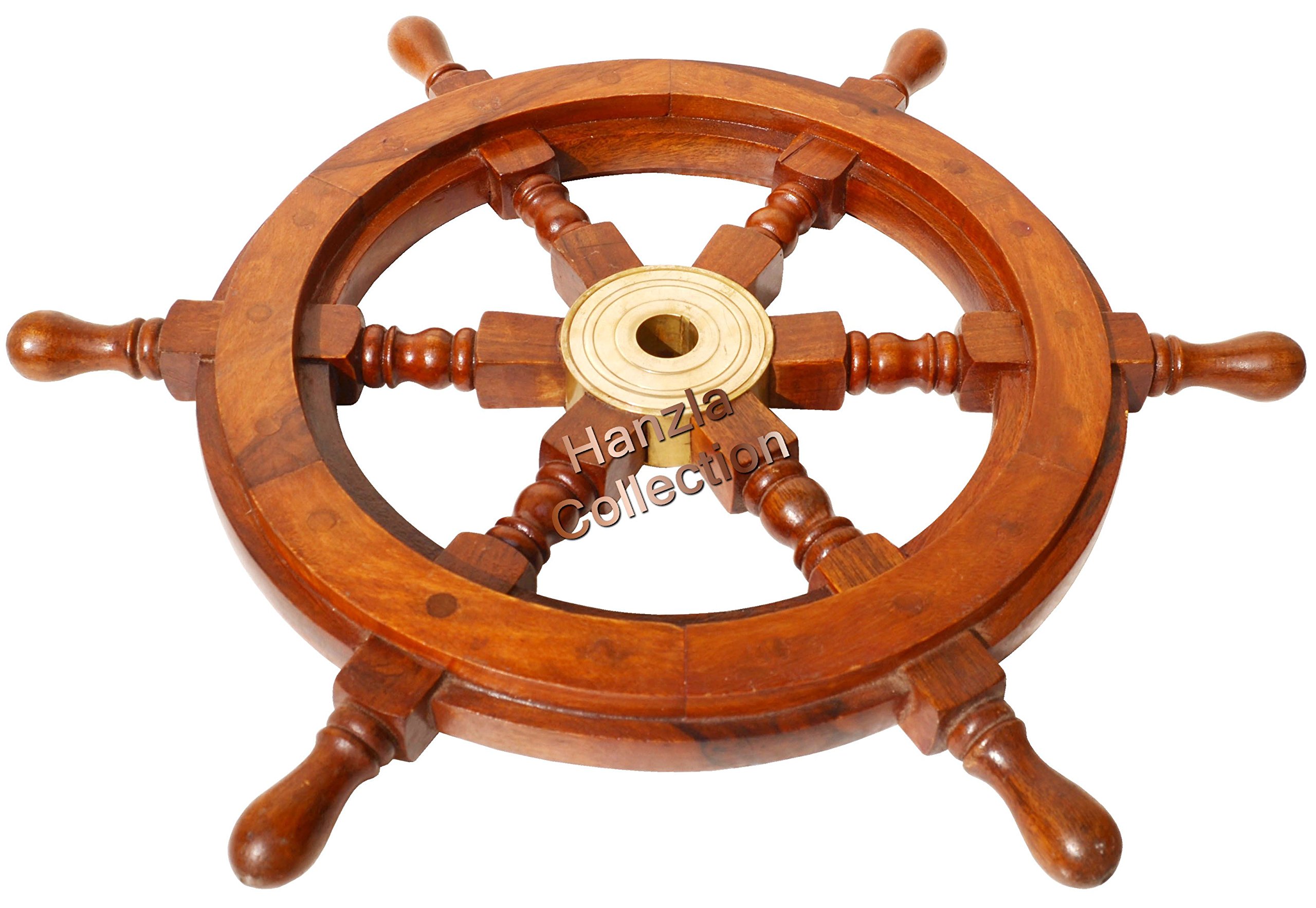Hanzlacollection Vintage Brass Hub Ship/Boat Steering Wheel Wood Pirate Nautical Fishing Maritime